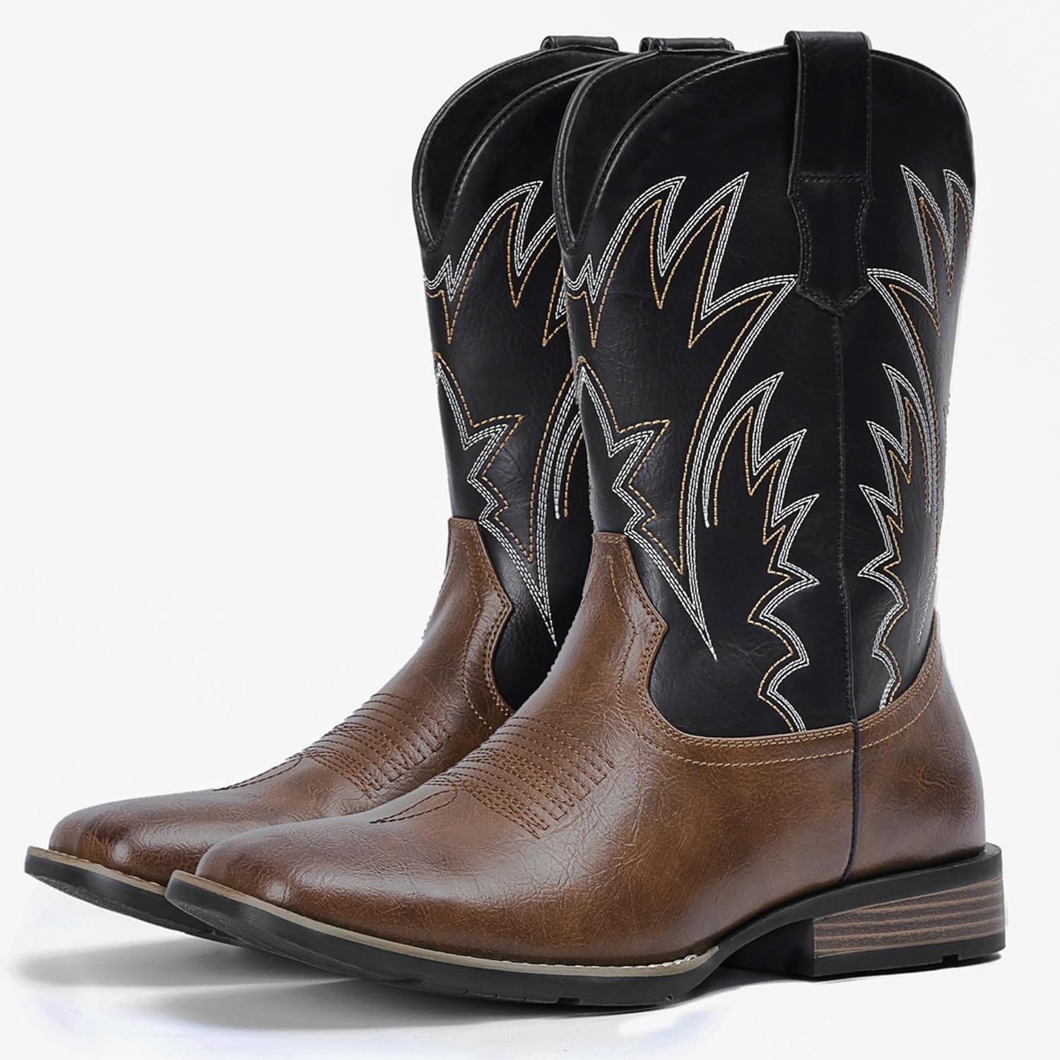 image:imageIUV Cowboy Boots For Men Western Ostrich Wide Durable Fashionable Embroidered Pull On Slip Resistant Assorted Colors BootsBlack Brown