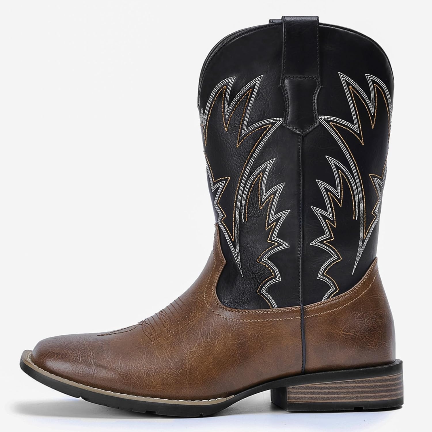 image:imageIUV Cowboy Boots For Men Western Ostrich Wide Durable Fashionable Embroidered Pull On Slip Resistant Assorted Colors BootsBlack Brown