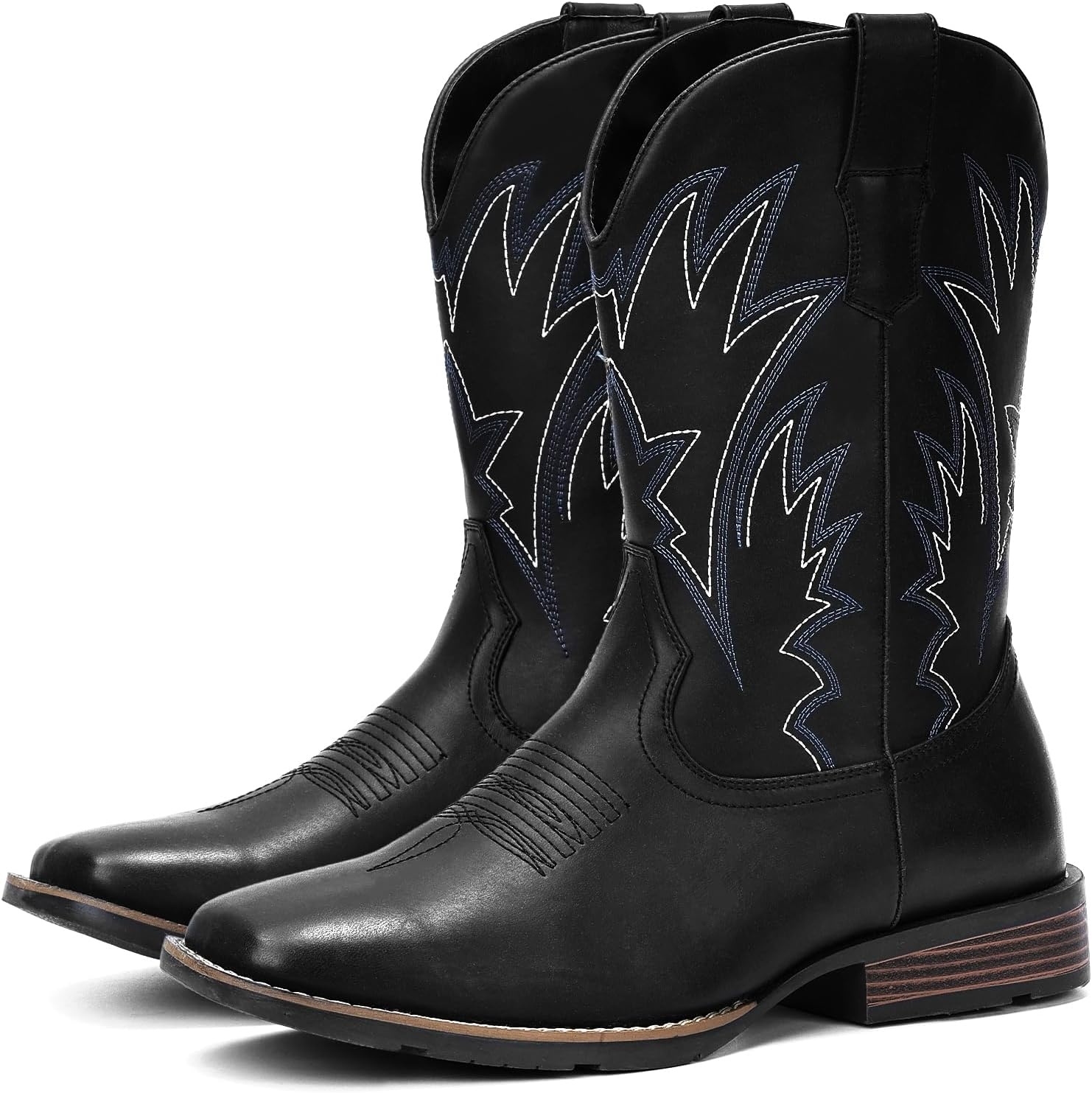 image:imageIUV Cowboy Boots For Men Western Ostrich Wide Durable Fashionable Embroidered Pull On Slip Resistant Assorted Colors BootsMatte Black