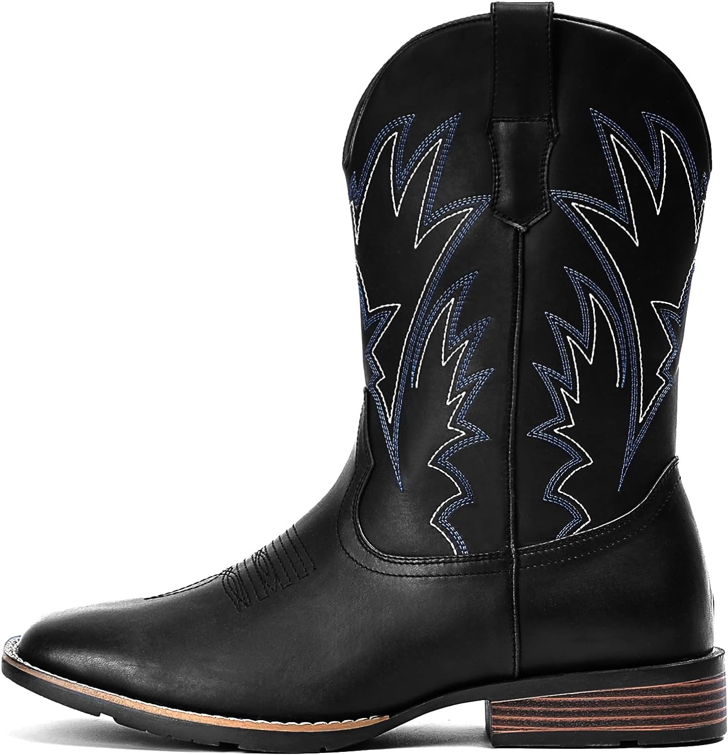 image:imageIUV Cowboy Boots For Men Western Ostrich Wide Durable Fashionable Embroidered Pull On Slip Resistant Assorted Colors BootsMatte Black