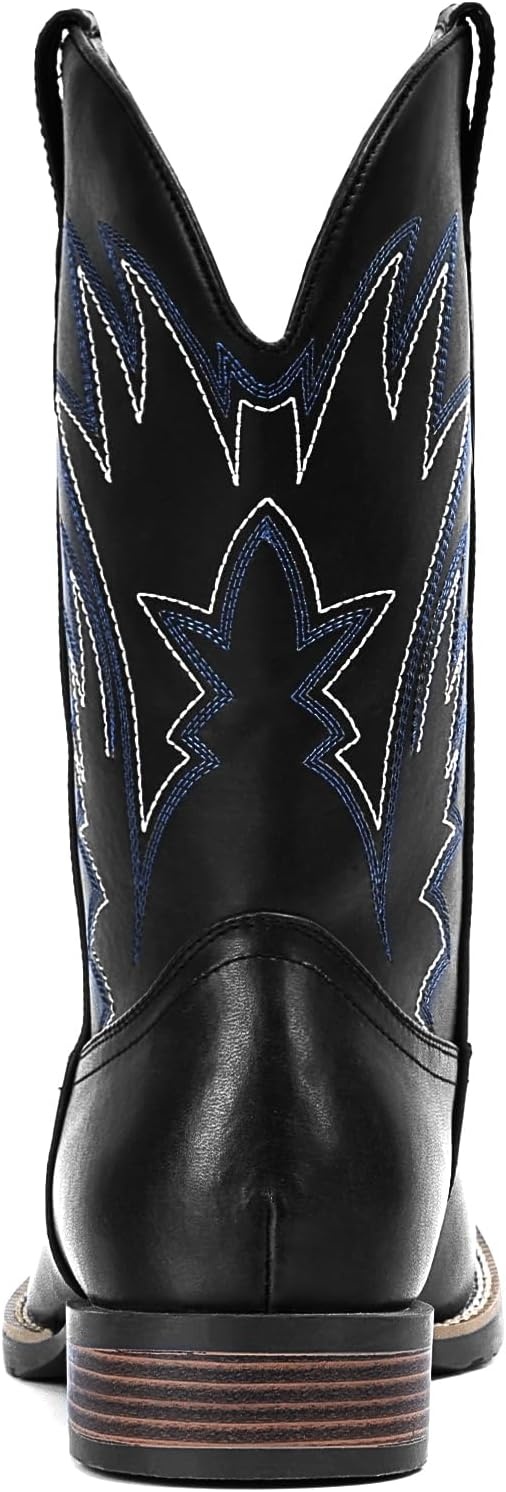 image:imageIUV Cowboy Boots For Men Western Ostrich Wide Durable Fashionable Embroidered Pull On Slip Resistant Assorted Colors BootsMatte Black
