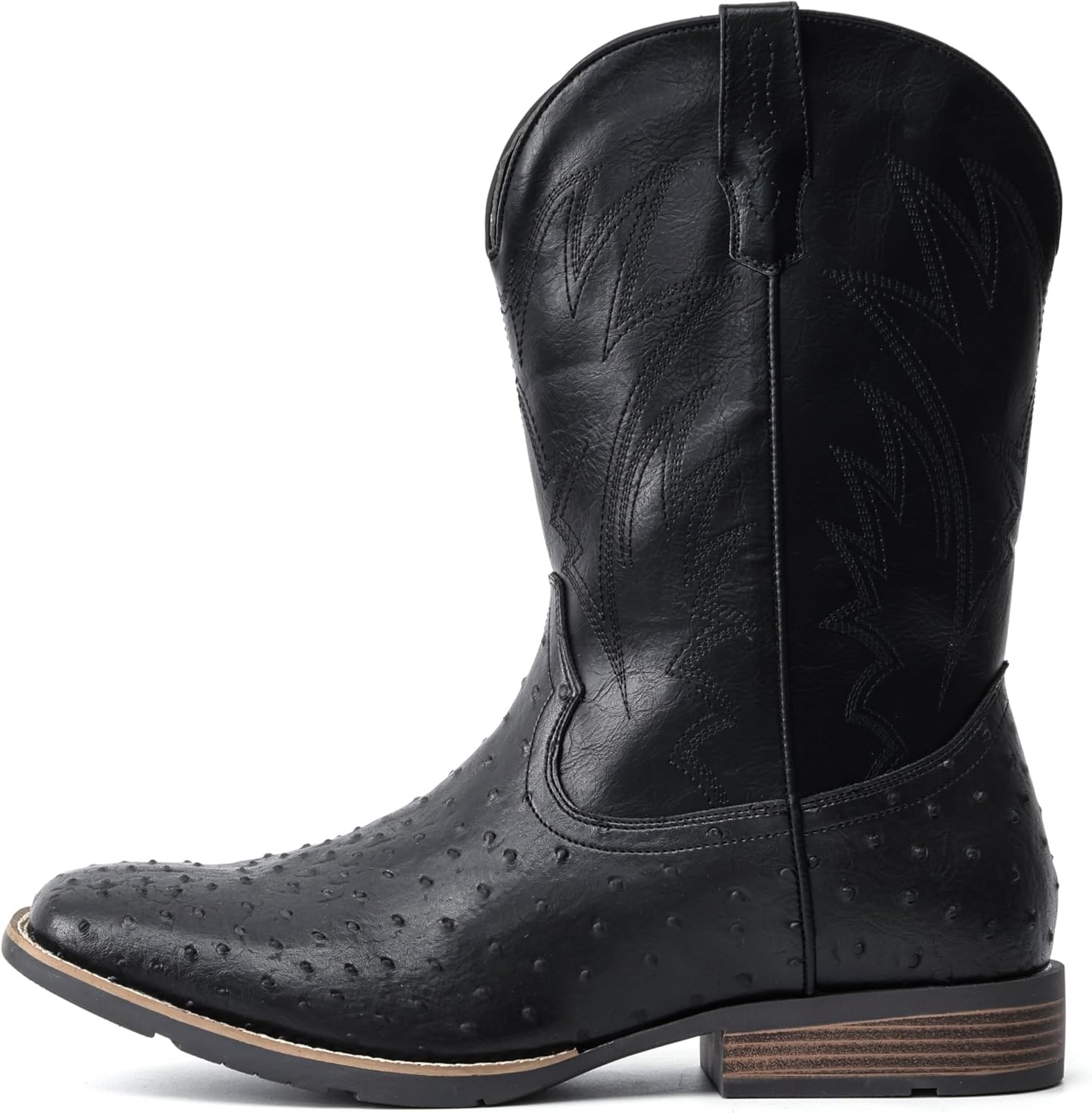 image:imageIUV Cowboy Boots For Men Western Ostrich Wide Durable Fashionable Embroidered Pull On Slip Resistant Assorted Colors BootsOstrich Black