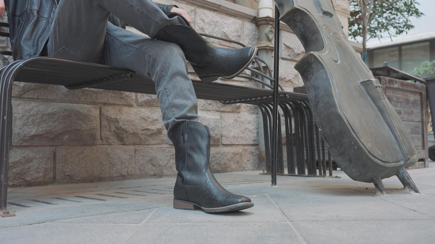 image:imageIUV Cowboy Boots For Men Western Ostrich Wide Durable Fashionable Embroidered Pull On Slip Resistant Assorted Colors BootsOstrich Black