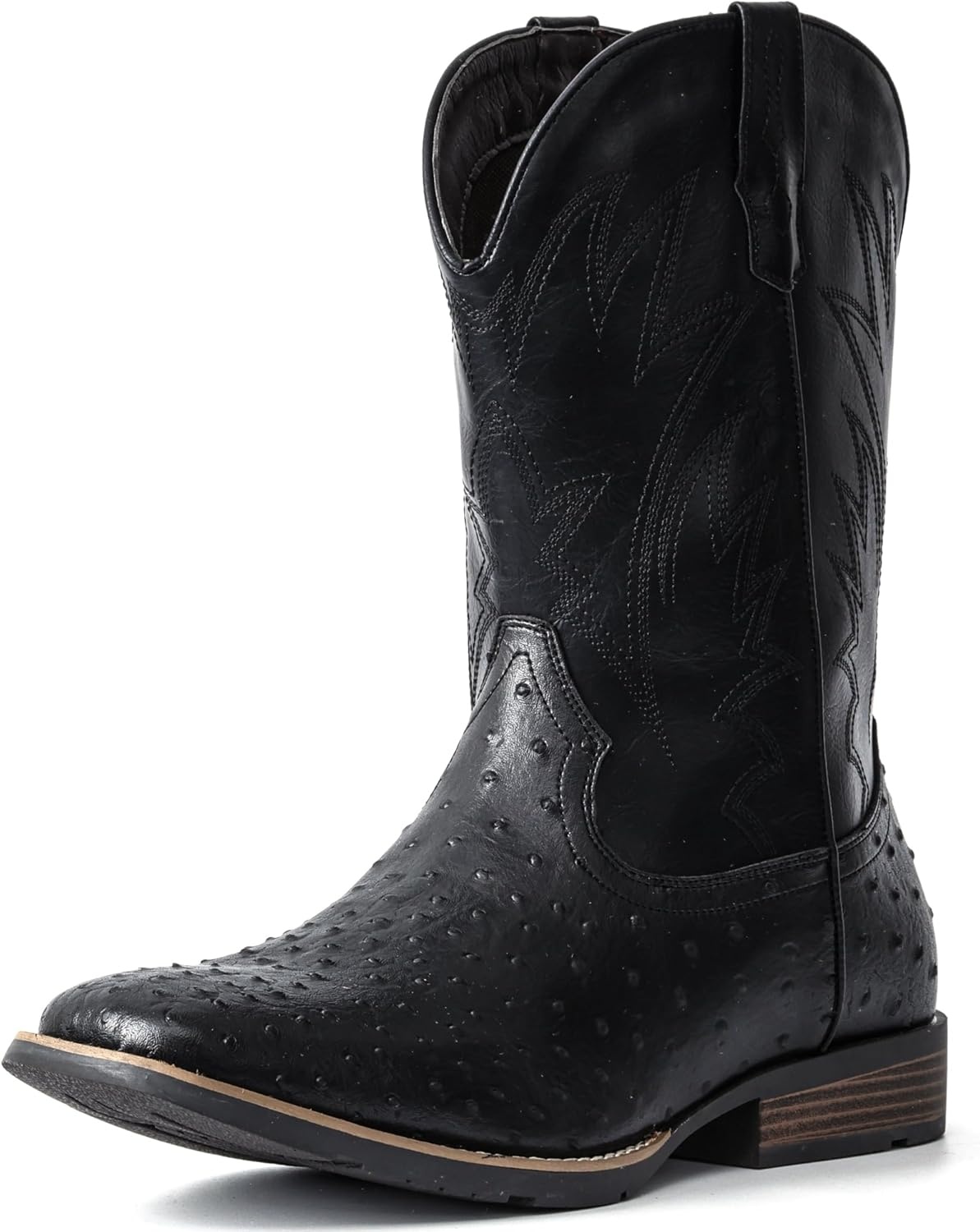 image:imageIUV Cowboy Boots For Men Western Ostrich Wide Durable Fashionable Embroidered Pull On Slip Resistant Assorted Colors BootsOstrich Black