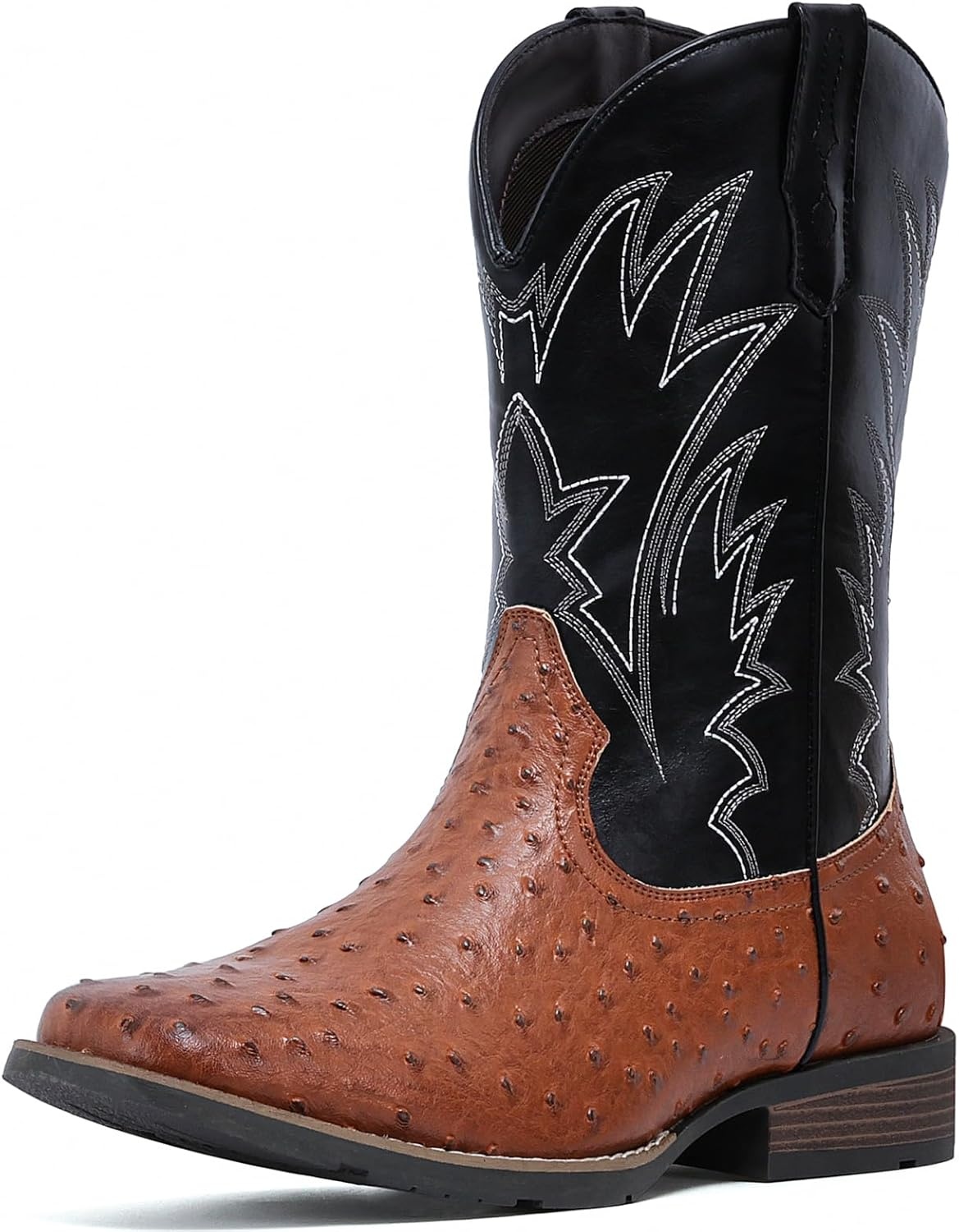 image:imageIUV Cowboy Boots For Men Western Ostrich Wide Durable Fashionable Embroidered Pull On Slip Resistant Assorted Colors BootsOstrich Black Brown