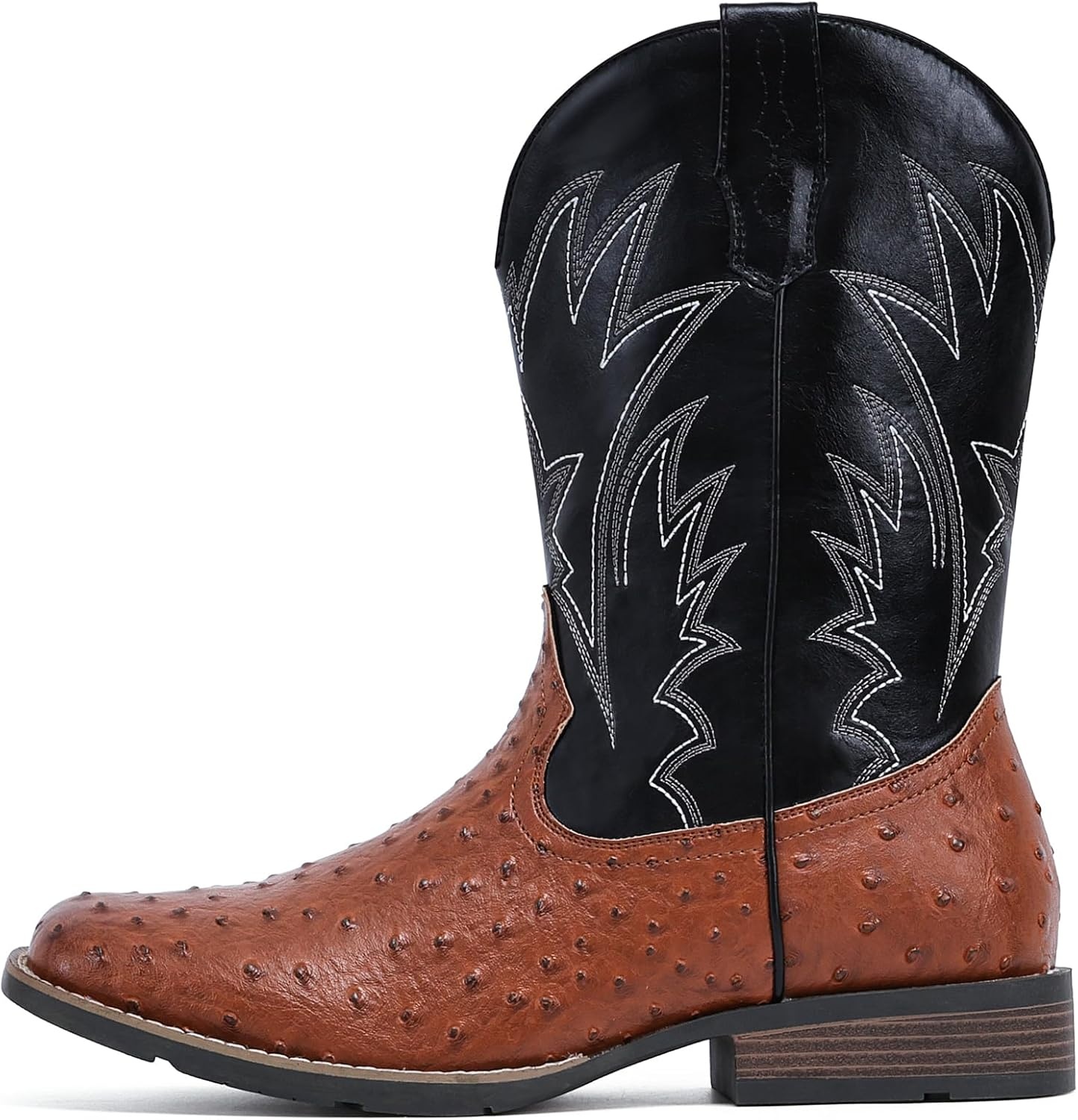 image:imageIUV Cowboy Boots For Men Western Ostrich Wide Durable Fashionable Embroidered Pull On Slip Resistant Assorted Colors BootsOstrich Black Brown