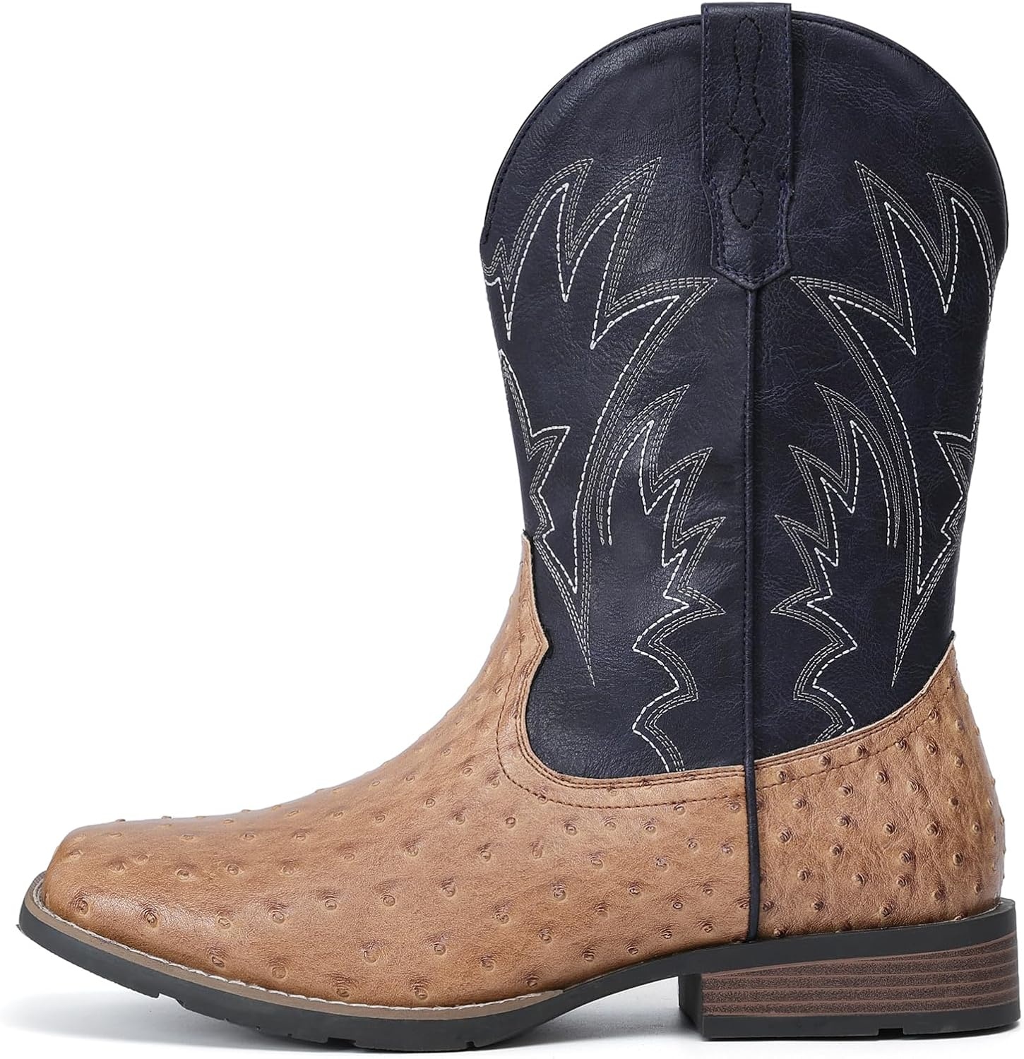 image:imageIUV Cowboy Boots For Men Western Ostrich Wide Durable Fashionable Embroidered Pull On Slip Resistant Assorted Colors BootsOstrich Black Yellow