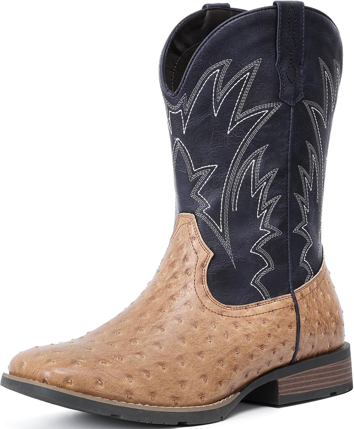 image:imageIUV Cowboy Boots For Men Western Ostrich Wide Durable Fashionable Embroidered Pull On Slip Resistant Assorted Colors BootsOstrich Black Yellow