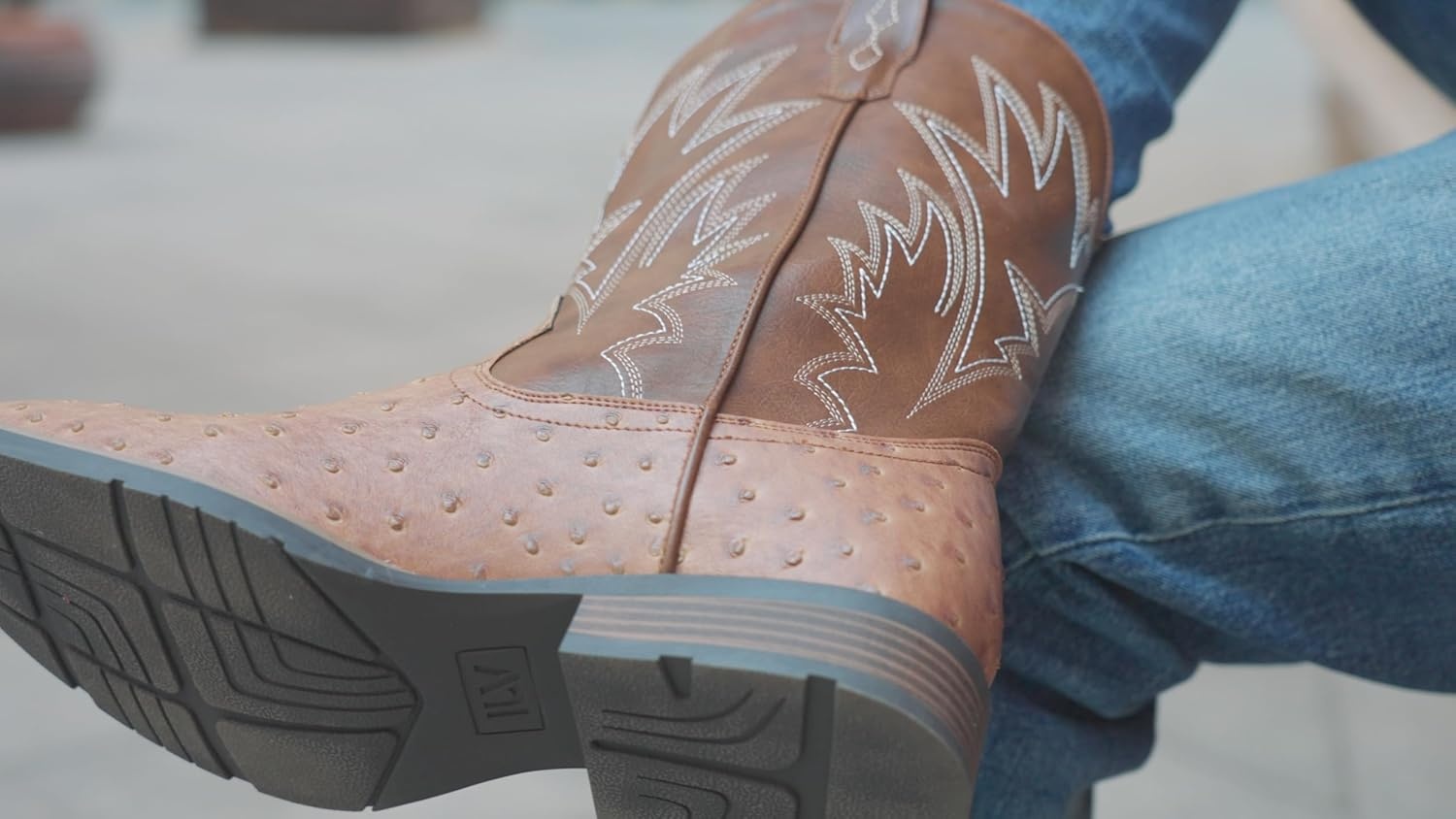 image:imageIUV Cowboy Boots For Men Western Ostrich Wide Durable Fashionable Embroidered Pull On Slip Resistant Assorted Colors BootsOstrich Brown