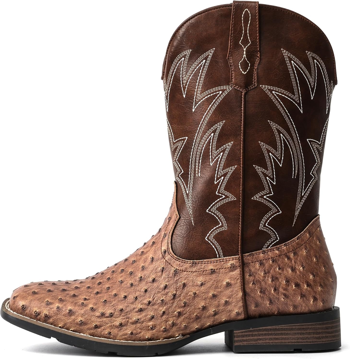 image:imageIUV Cowboy Boots For Men Western Ostrich Wide Durable Fashionable Embroidered Pull On Slip Resistant Assorted Colors BootsOstrich Brown