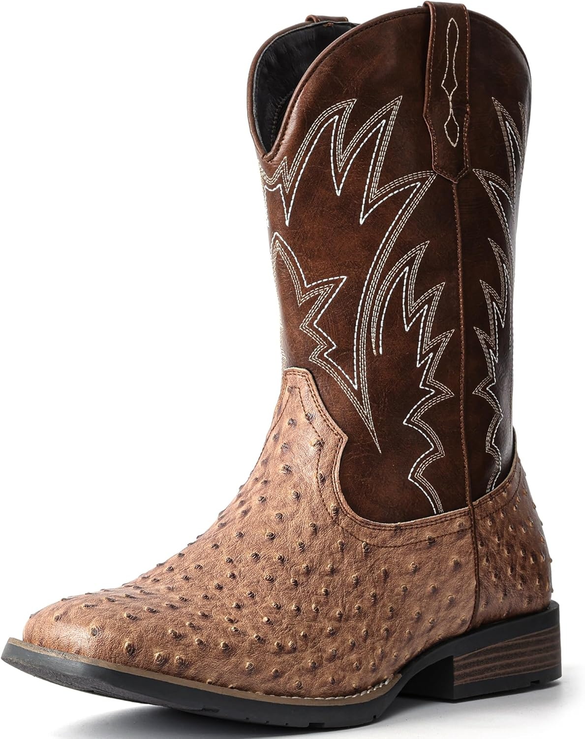 image:imageIUV Cowboy Boots For Men Western Ostrich Wide Durable Fashionable Embroidered Pull On Slip Resistant Assorted Colors BootsOstrich Brown