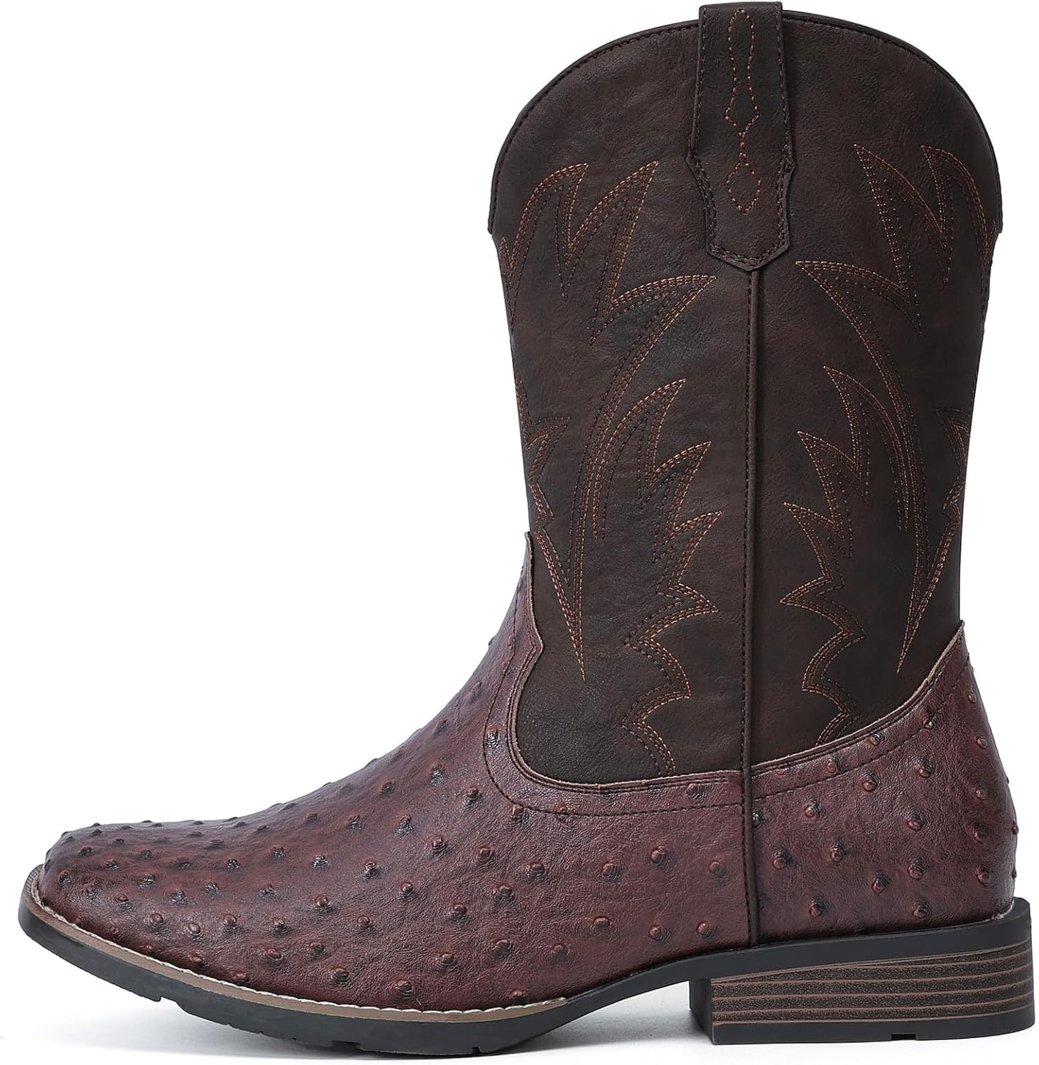 image:imageIUV Cowboy Boots For Men Western Ostrich Wide Durable Fashionable Embroidered Pull On Slip Resistant Assorted Colors BootsOstrich Coffee