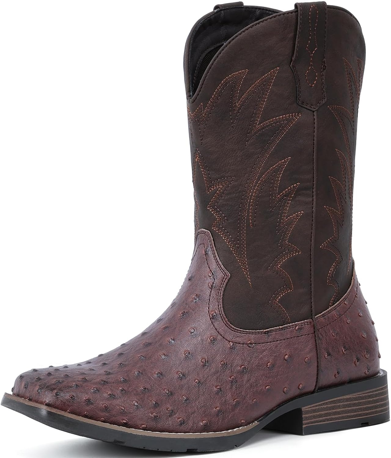 image:imageIUV Cowboy Boots For Men Western Ostrich Wide Durable Fashionable Embroidered Pull On Slip Resistant Assorted Colors BootsOstrich Coffee