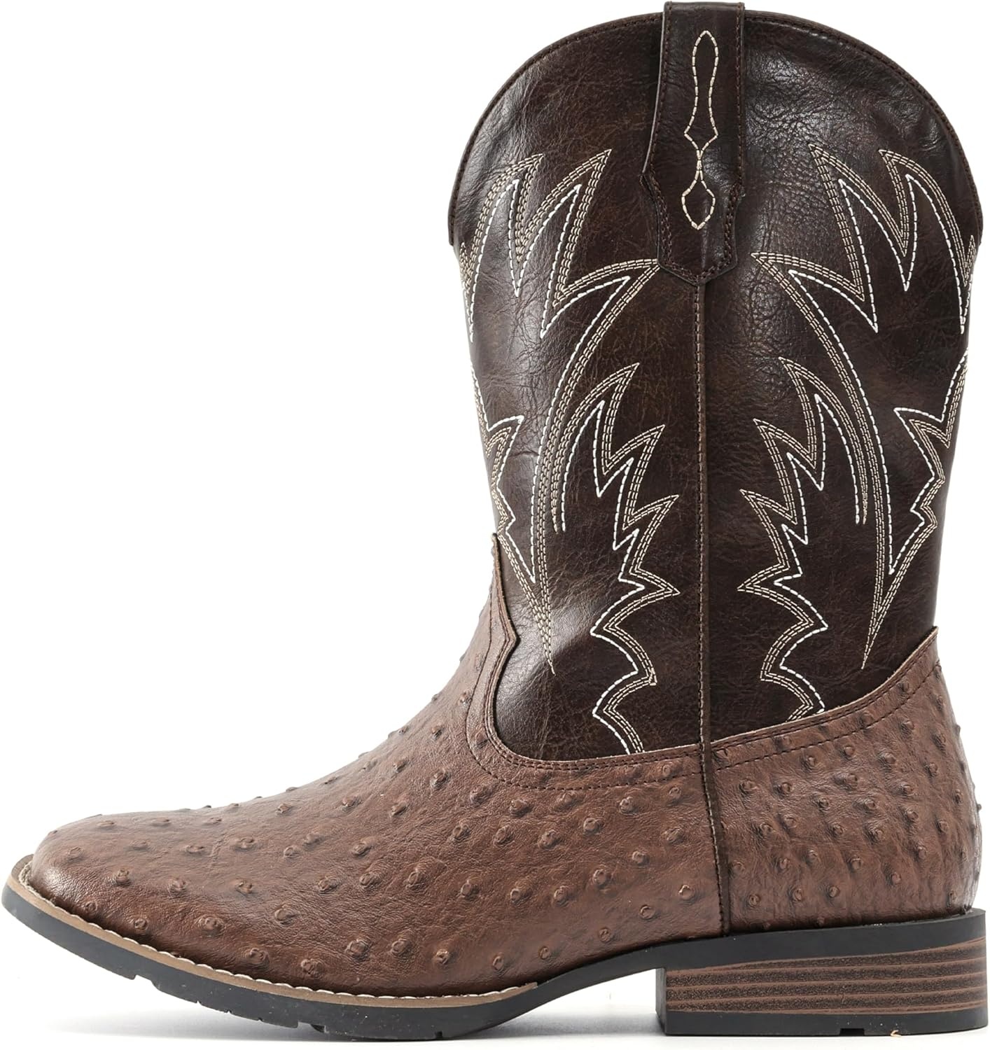 image:imageIUV Cowboy Boots For Men Western Ostrich Wide Durable Fashionable Embroidered Pull On Slip Resistant Assorted Colors BootsOstrich Dark Brown