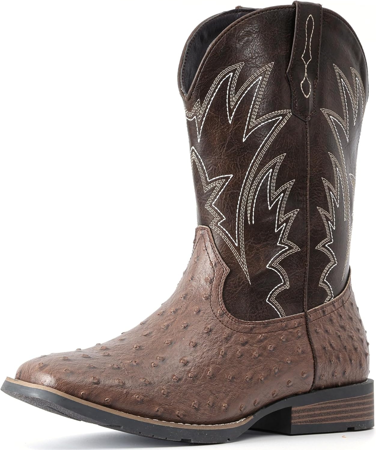 image:imageIUV Cowboy Boots For Men Western Ostrich Wide Durable Fashionable Embroidered Pull On Slip Resistant Assorted Colors BootsOstrich Dark Brown