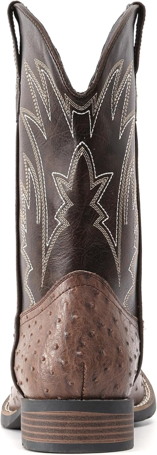 image:imageIUV Cowboy Boots For Men Western Ostrich Wide Durable Fashionable Embroidered Pull On Slip Resistant Assorted Colors BootsOstrich Dark Brown