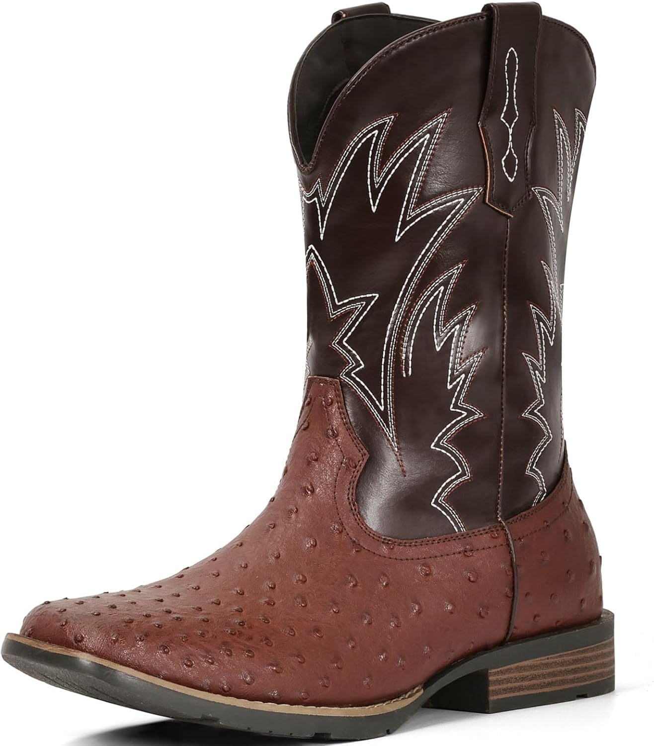 image:imageIUV Cowboy Boots For Men Western Ostrich Wide Durable Fashionable Embroidered Pull On Slip Resistant Assorted Colors BootsOstrich Red Brown