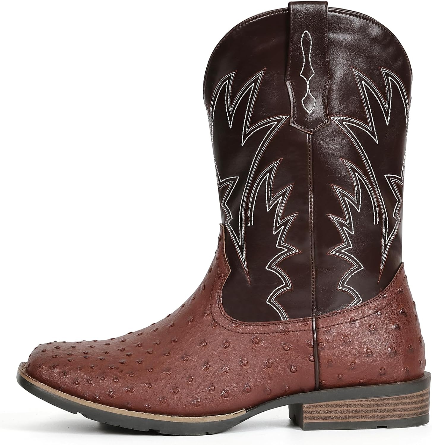 image:imageIUV Cowboy Boots For Men Western Ostrich Wide Durable Fashionable Embroidered Pull On Slip Resistant Assorted Colors BootsOstrich Red Brown