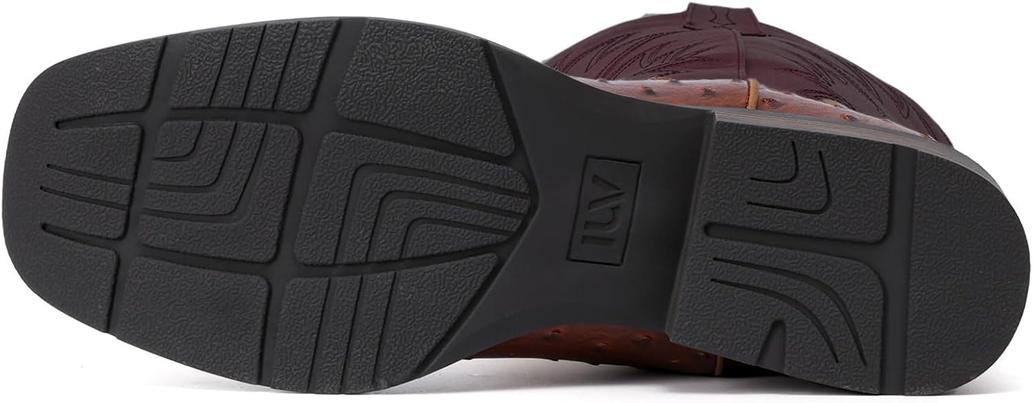 image:imageIUV Cowboy Boots For Men Western Ostrich Wide Durable Fashionable Embroidered Pull On Slip Resistant Assorted Colors BootsOstrich Red Brown
