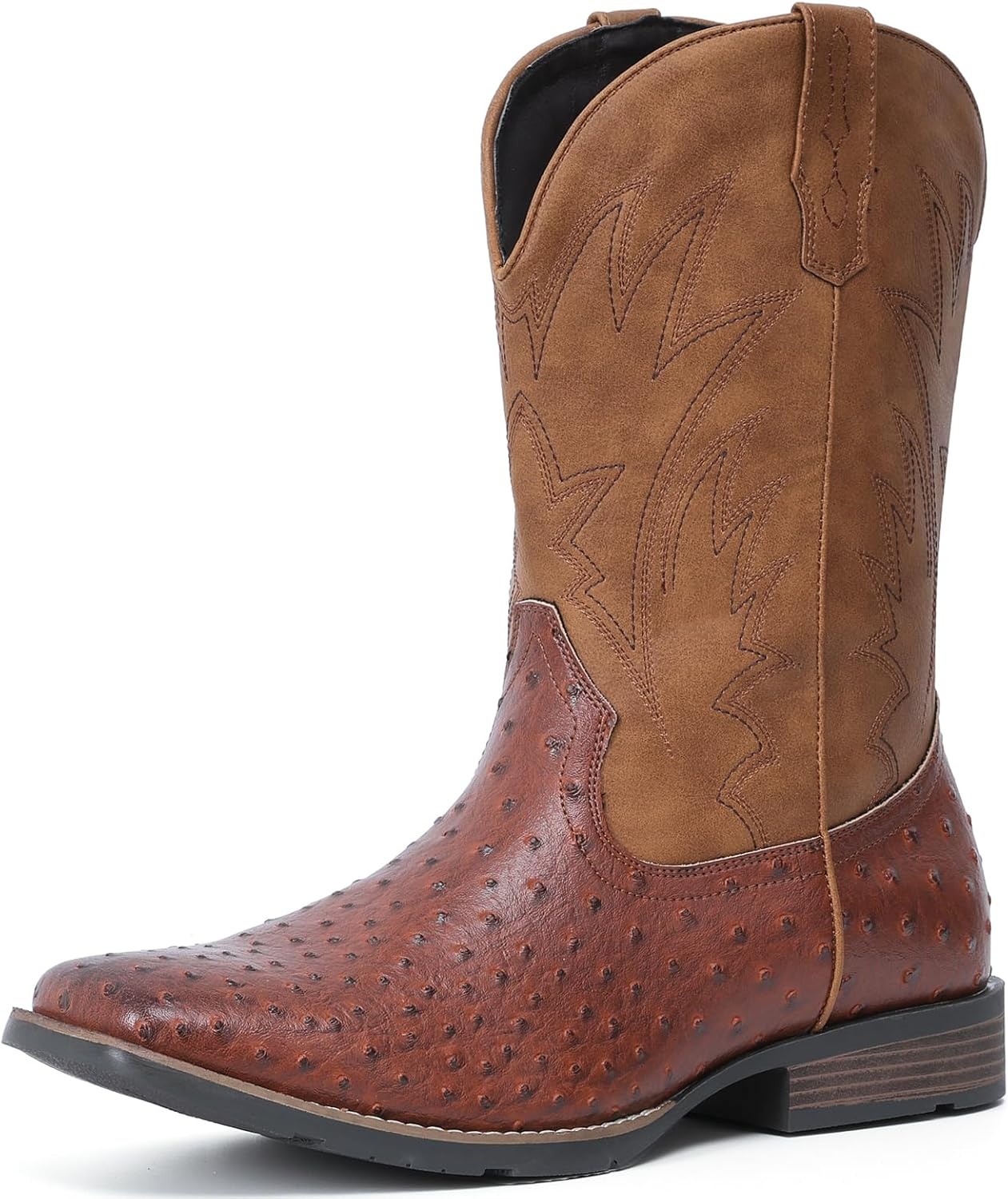 image:imageIUV Cowboy Boots For Men Western Ostrich Wide Durable Fashionable Embroidered Pull On Slip Resistant Assorted Colors BootsOstrich Yellow Brown