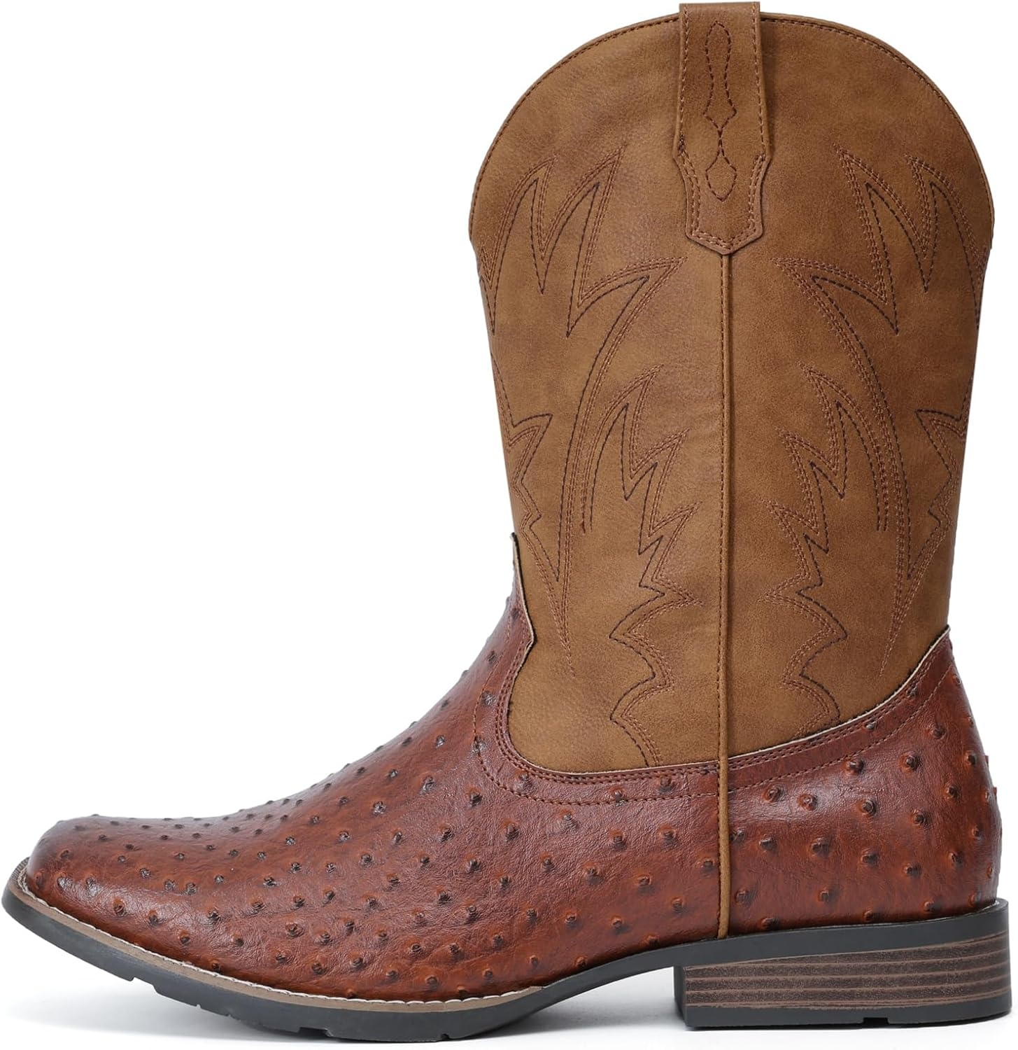 image:imageIUV Cowboy Boots For Men Western Ostrich Wide Durable Fashionable Embroidered Pull On Slip Resistant Assorted Colors BootsOstrich Yellow Brown