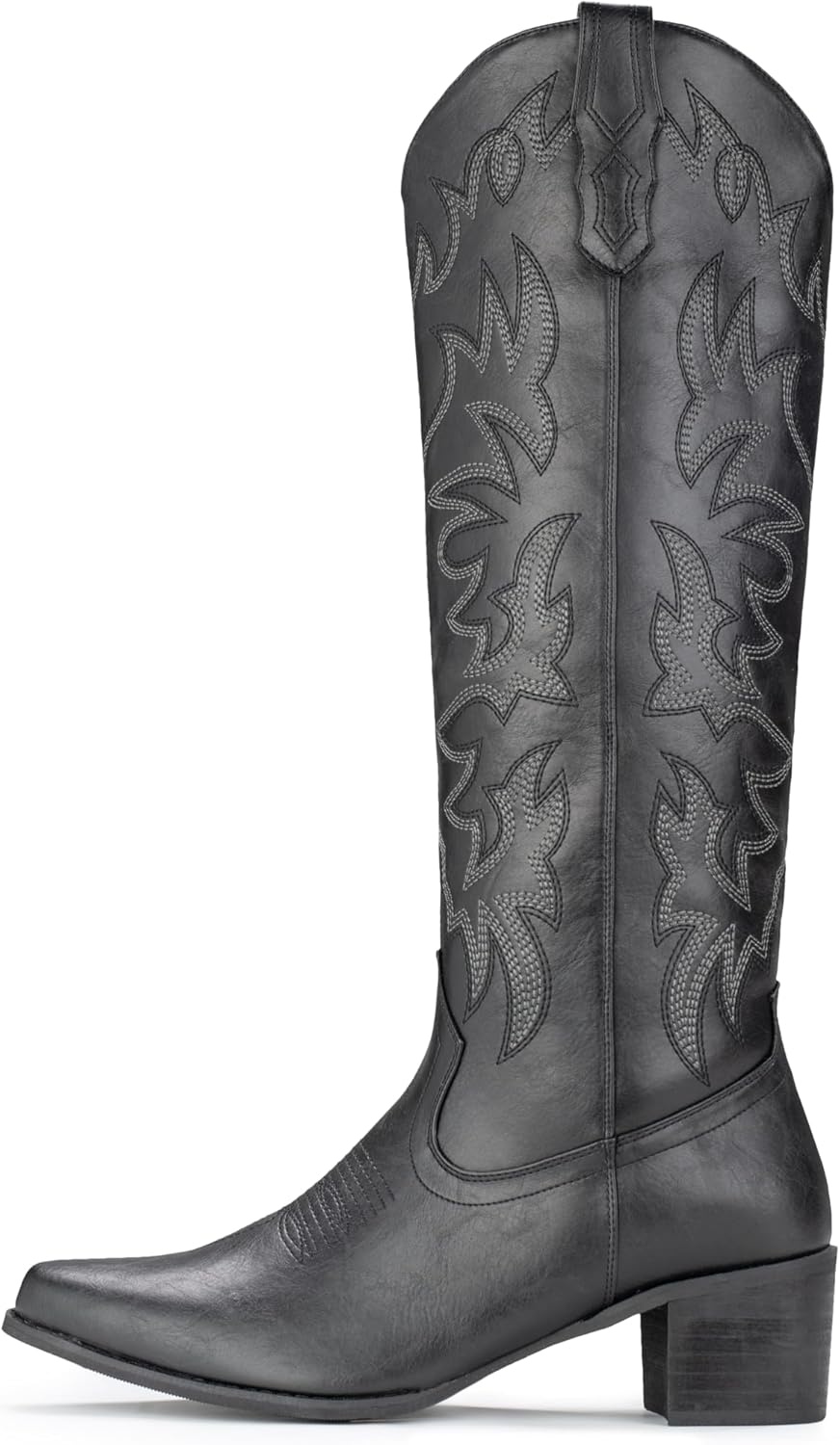 image:imageIUV Cowboy Boots For Women Knee High Western Cowgirl Boots Snip Toe Side Zipper Chunky HeelBlack