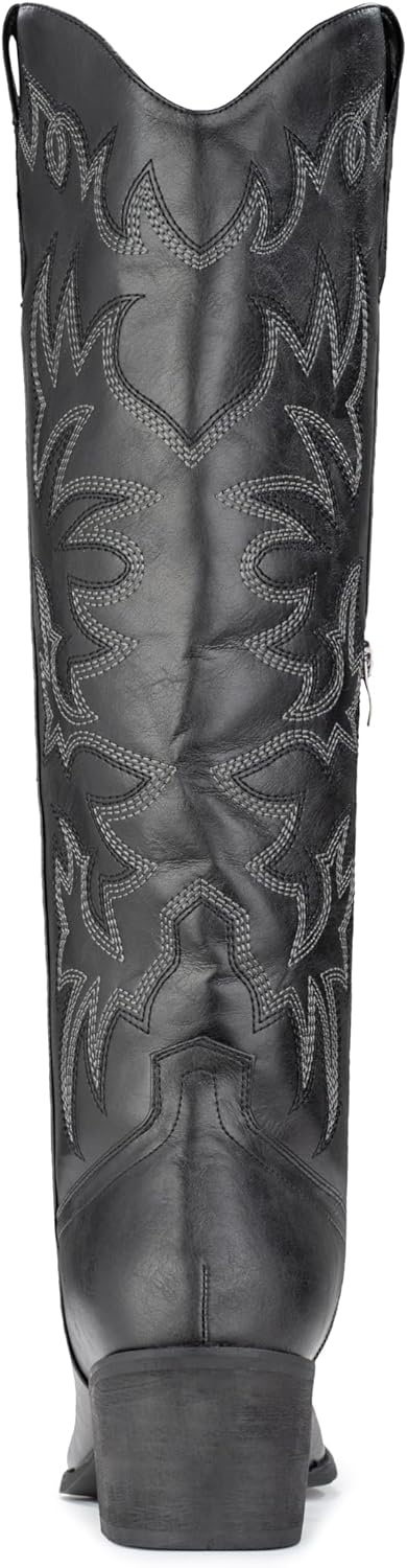 image:imageIUV Cowboy Boots For Women Knee High Western Cowgirl Boots Snip Toe Side Zipper Chunky HeelBlack