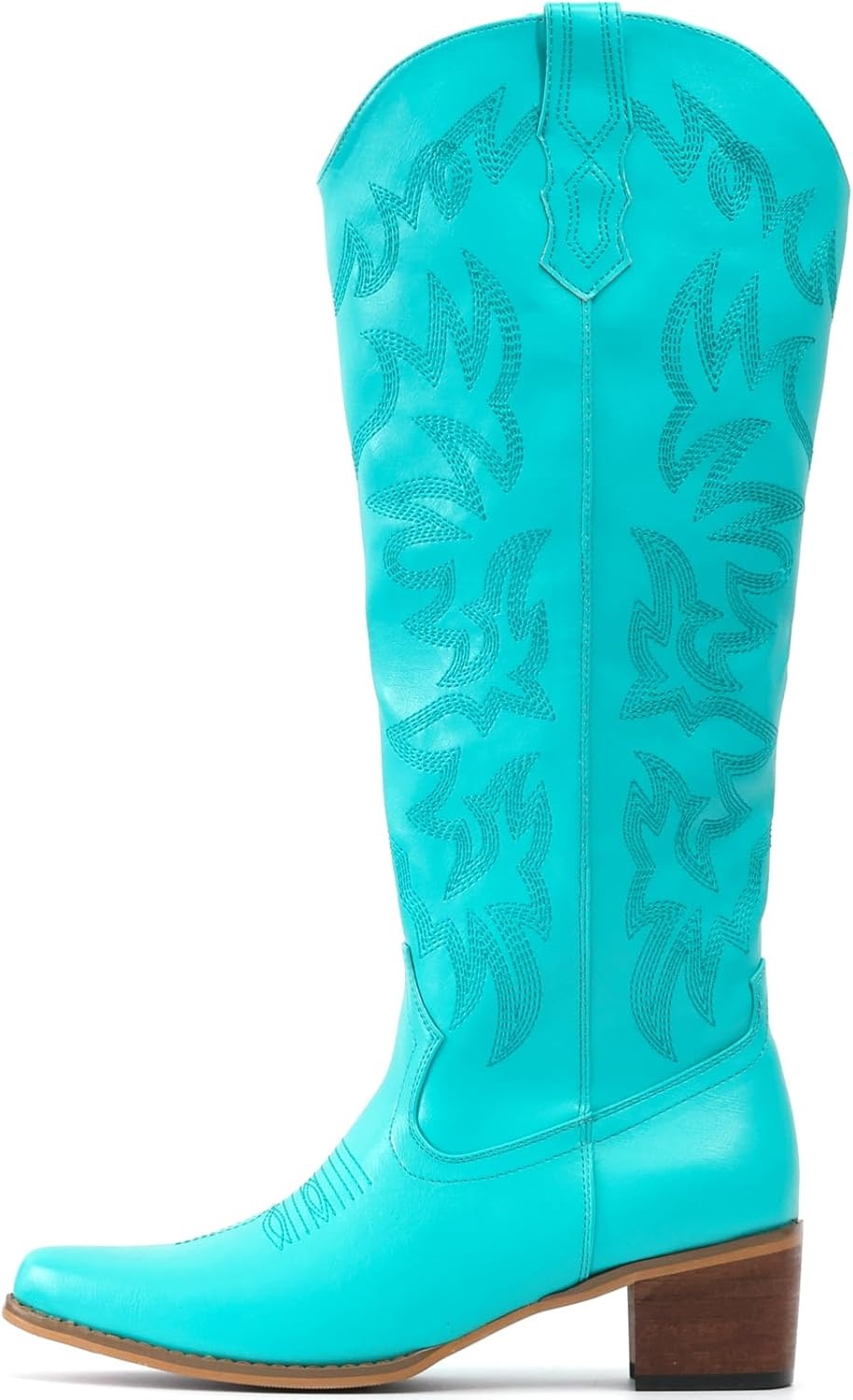 image:imageIUV Cowboy Boots For Women Knee High Western Cowgirl Boots Snip Toe Side Zipper Chunky HeelBlue