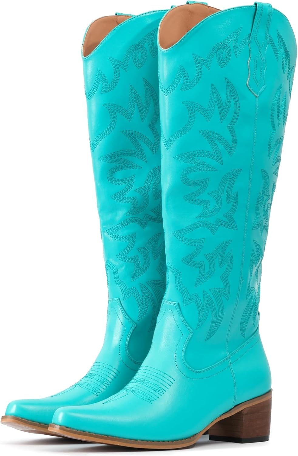 image:imageIUV Cowboy Boots For Women Knee High Western Cowgirl Boots Snip Toe Side Zipper Chunky HeelBlue