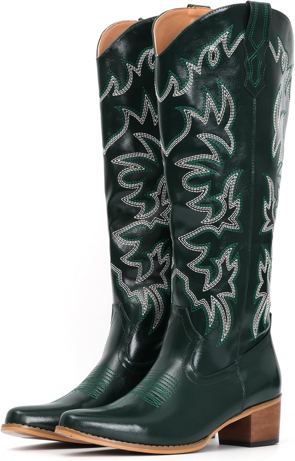 image:imageIUV Cowboy Boots For Women Knee High Western Cowgirl Boots Snip Toe Side Zipper Chunky HeelGreen