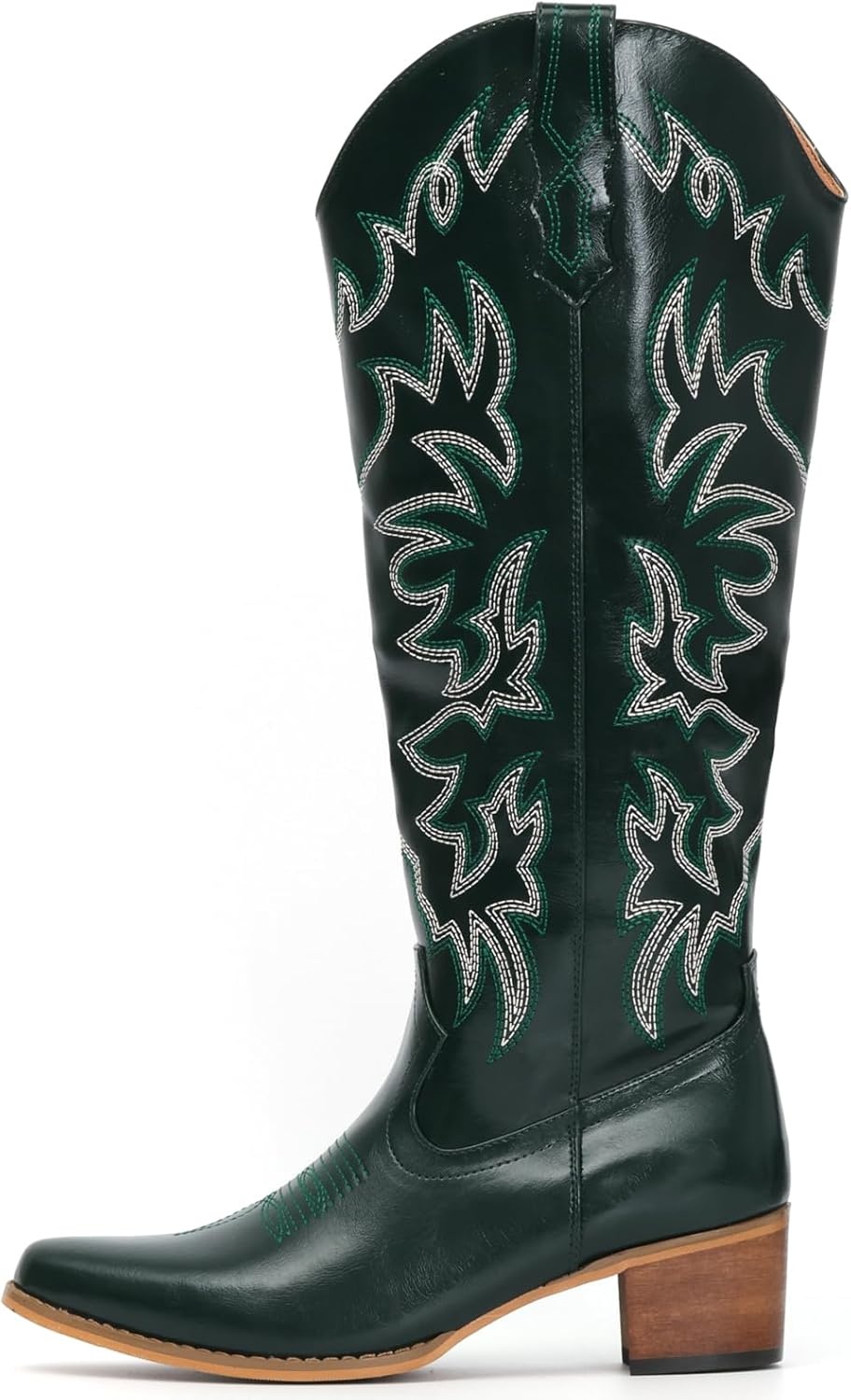 image:imageIUV Cowboy Boots For Women Knee High Western Cowgirl Boots Snip Toe Side Zipper Chunky HeelGreen