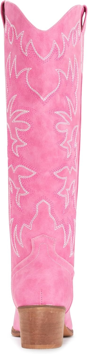 image:imageIUV Cowboy Boots For Women Knee High Western Cowgirl Boots Snip Toe Side Zipper Chunky HeelPink