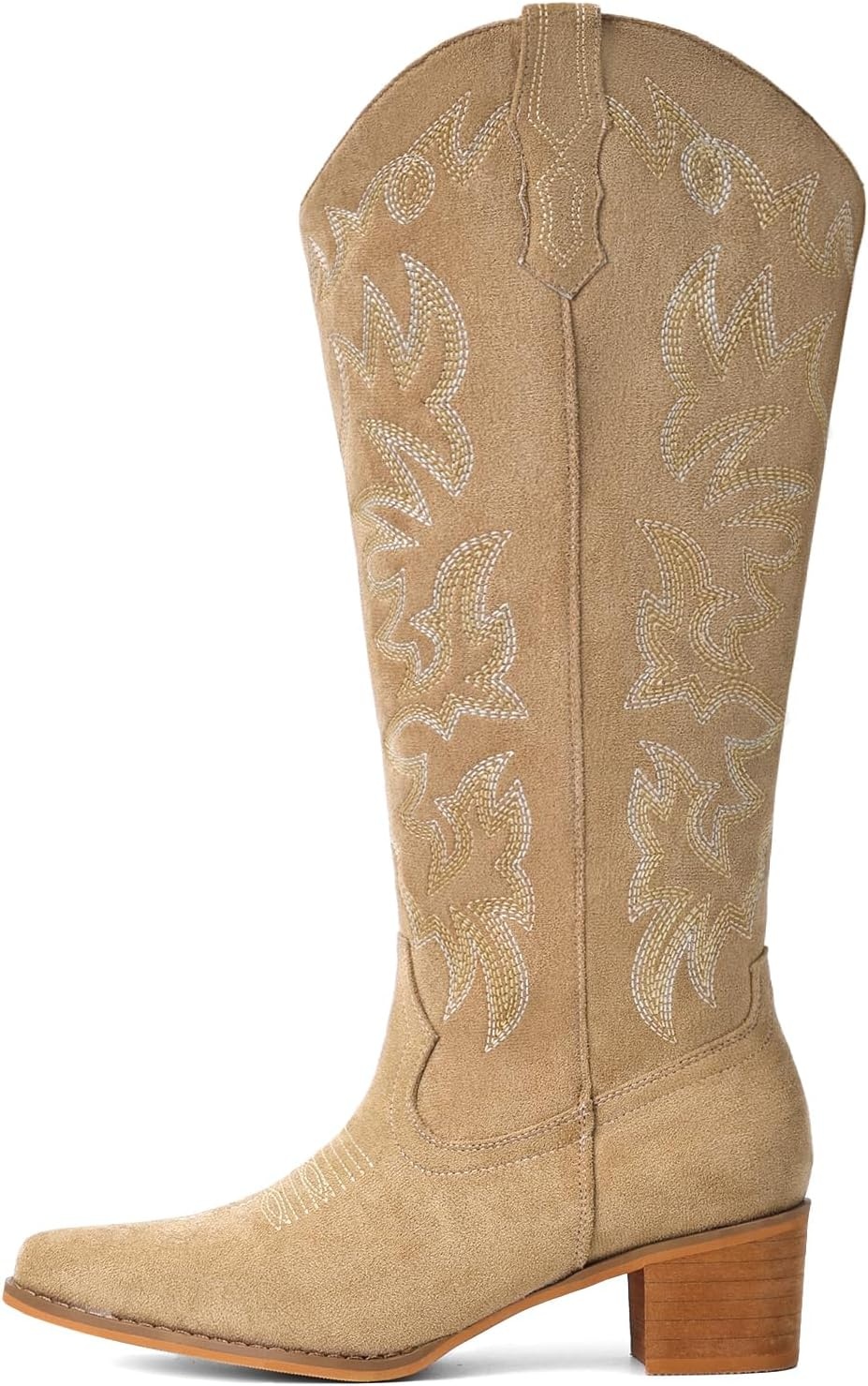 image:imageIUV Cowboy Boots For Women Knee High Western Cowgirl Boots Snip Toe Side Zipper Chunky HeelSuede Apricot