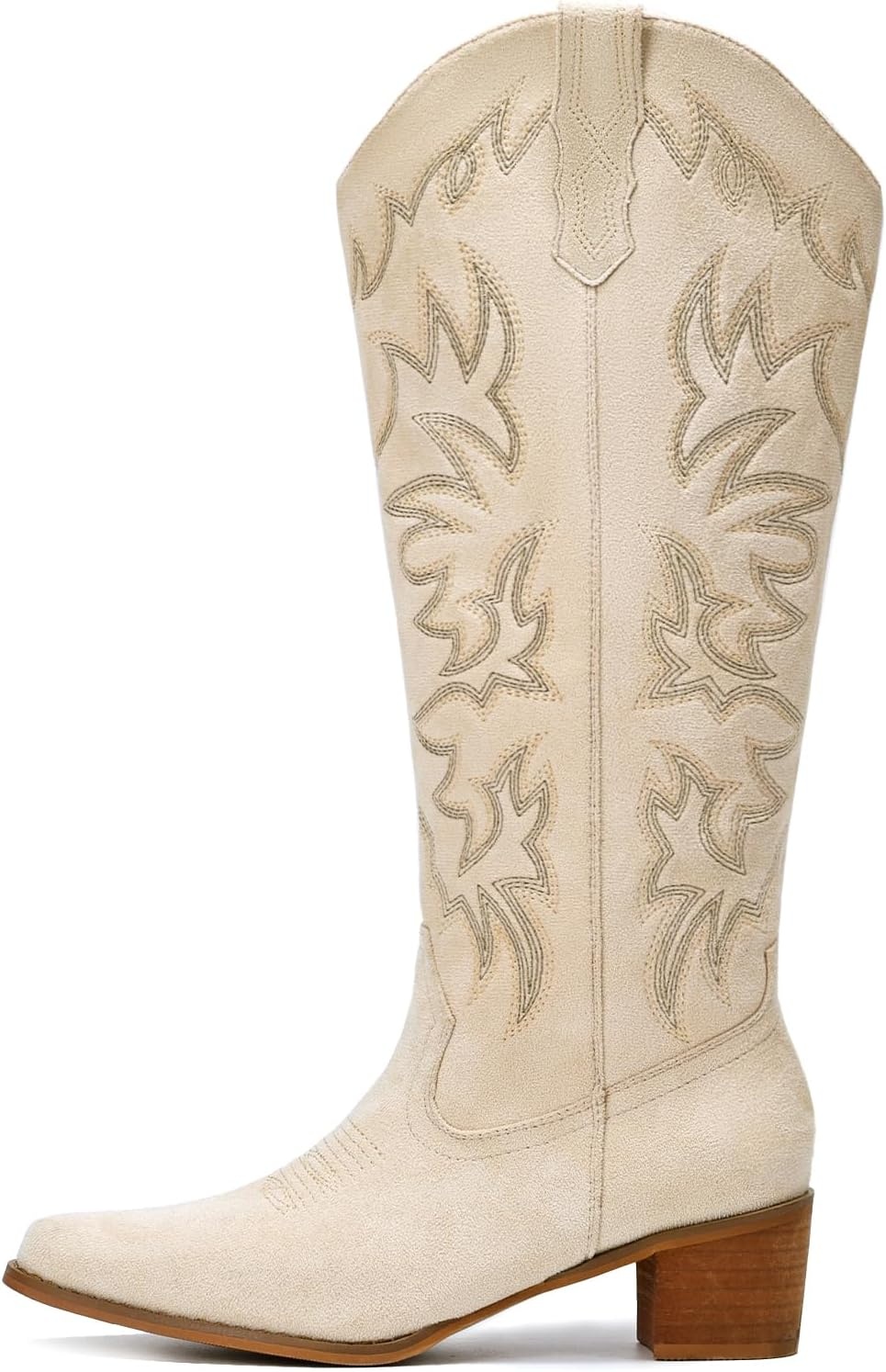 image:imageIUV Cowboy Boots For Women Knee High Western Cowgirl Boots Snip Toe Side Zipper Chunky HeelSuede Beige