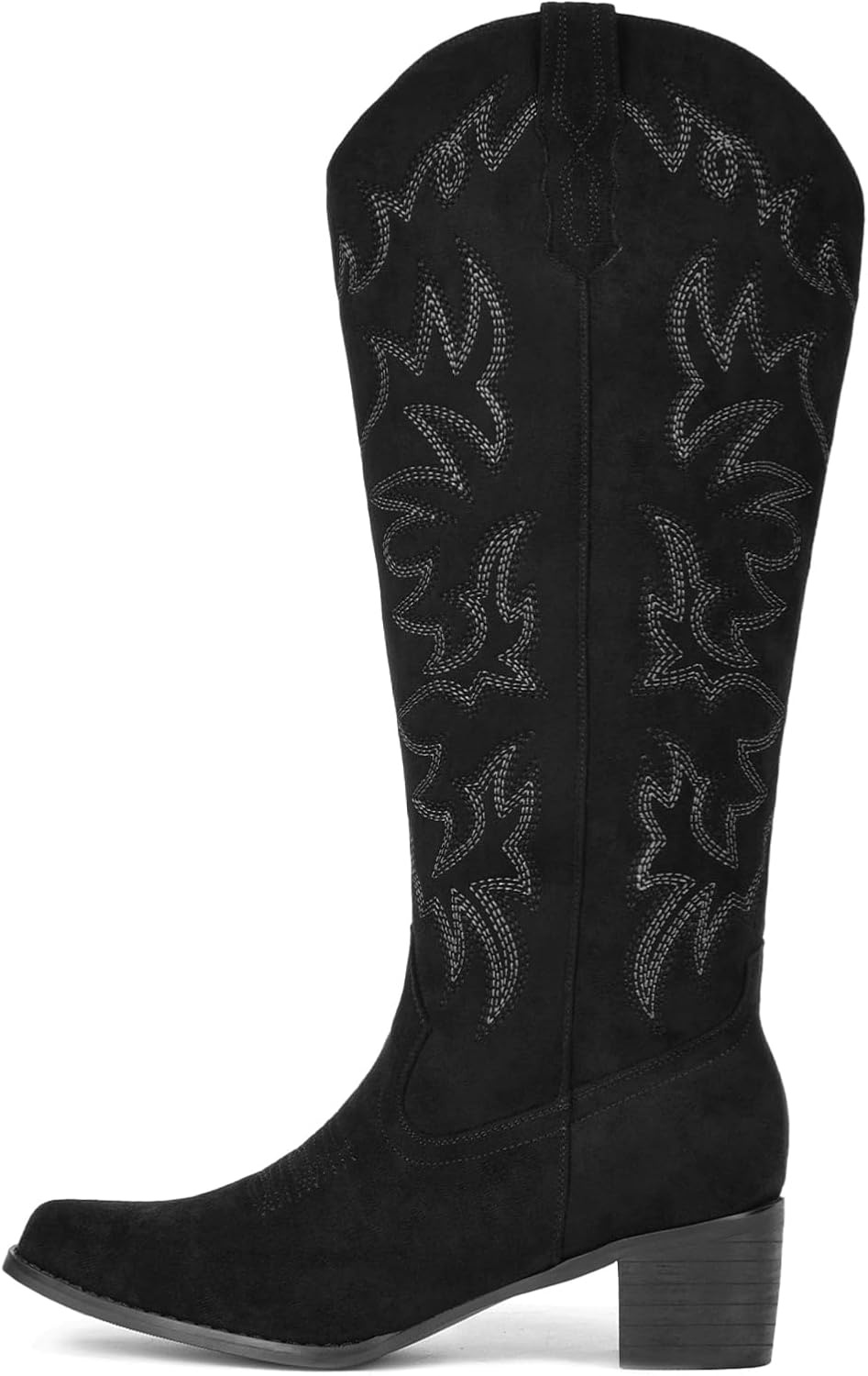 image:imageIUV Cowboy Boots For Women Knee High Western Cowgirl Boots Snip Toe Side Zipper Chunky HeelSuede Black