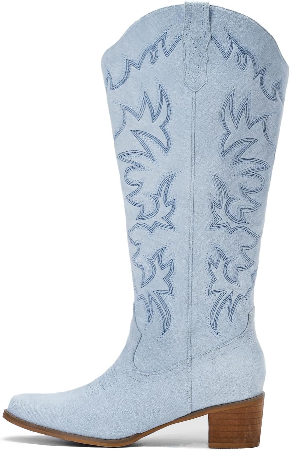 image:imageIUV Cowboy Boots For Women Knee High Western Cowgirl Boots Snip Toe Side Zipper Chunky HeelSuede Blue