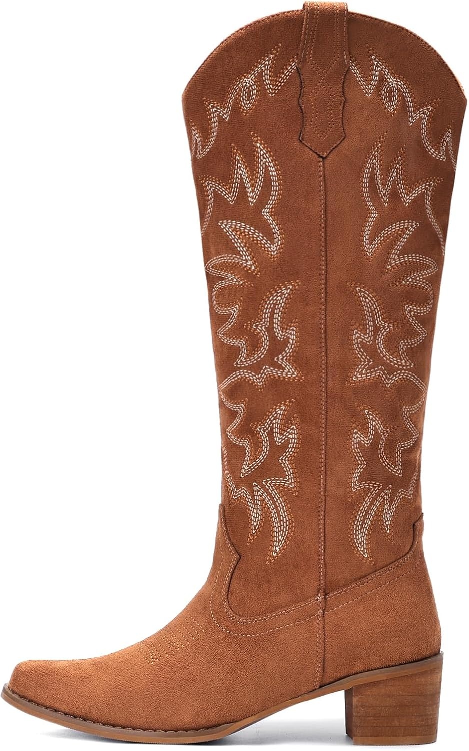 image:imageIUV Cowboy Boots For Women Knee High Western Cowgirl Boots Snip Toe Side Zipper Chunky HeelSuede Brown