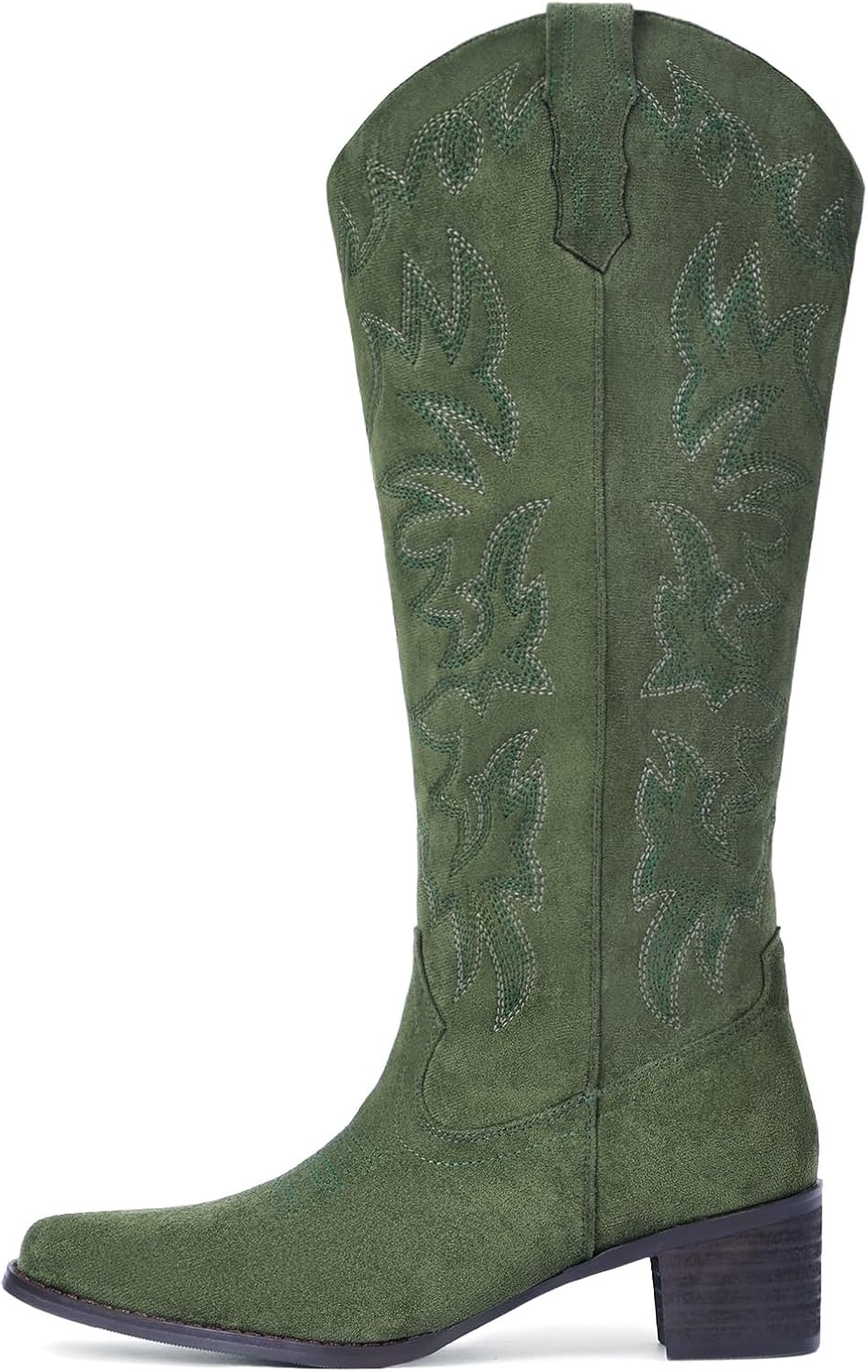 image:imageIUV Cowboy Boots For Women Knee High Western Cowgirl Boots Snip Toe Side Zipper Chunky HeelSuede Green