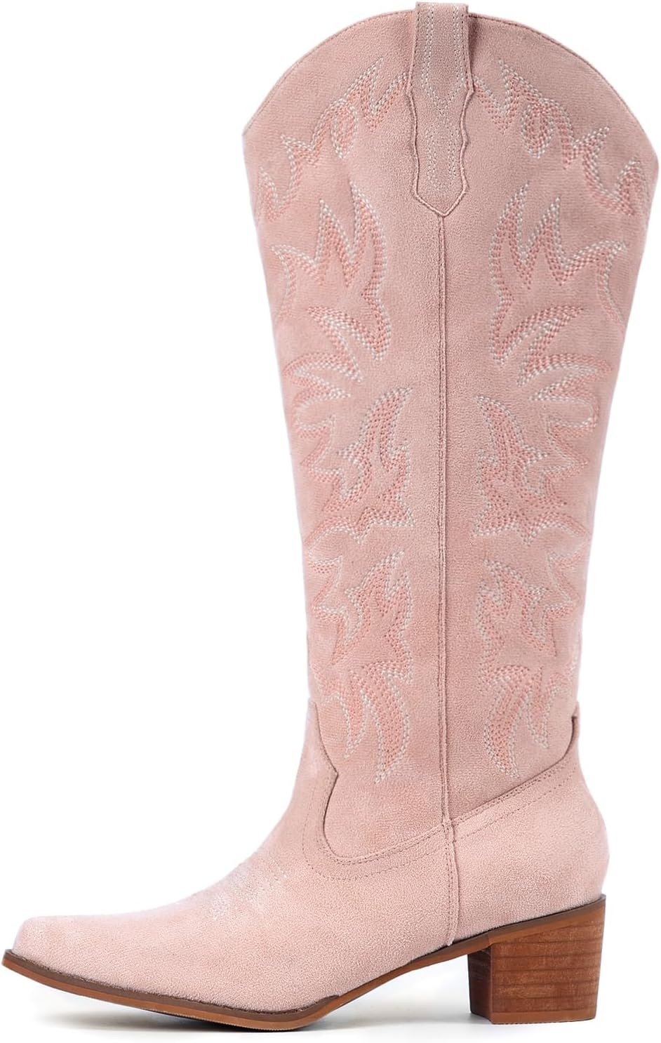 image:imageIUV Cowboy Boots For Women Knee High Western Cowgirl Boots Snip Toe Side Zipper Chunky HeelSuede Pink