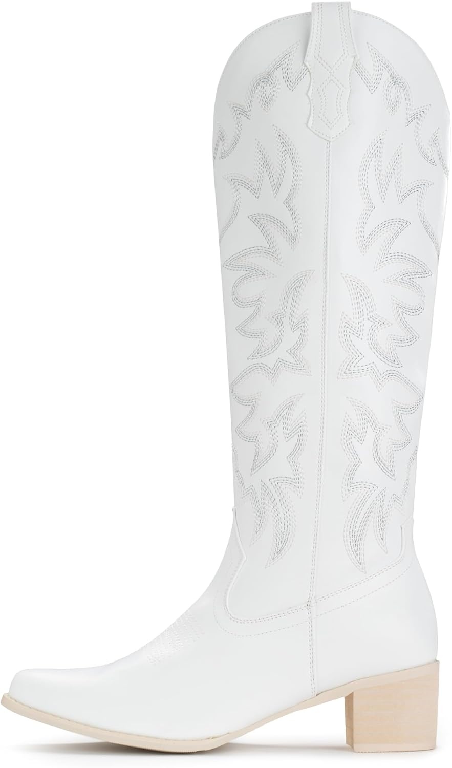 image:imageIUV Cowboy Boots For Women Knee High Western Cowgirl Boots Snip Toe Side Zipper Chunky HeelWhite