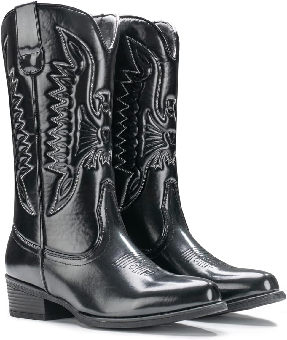 image:imageIUV Cowboy Boots For Women Mid Calf Cowgirl Boots Pointy Toe Western BootBblack
