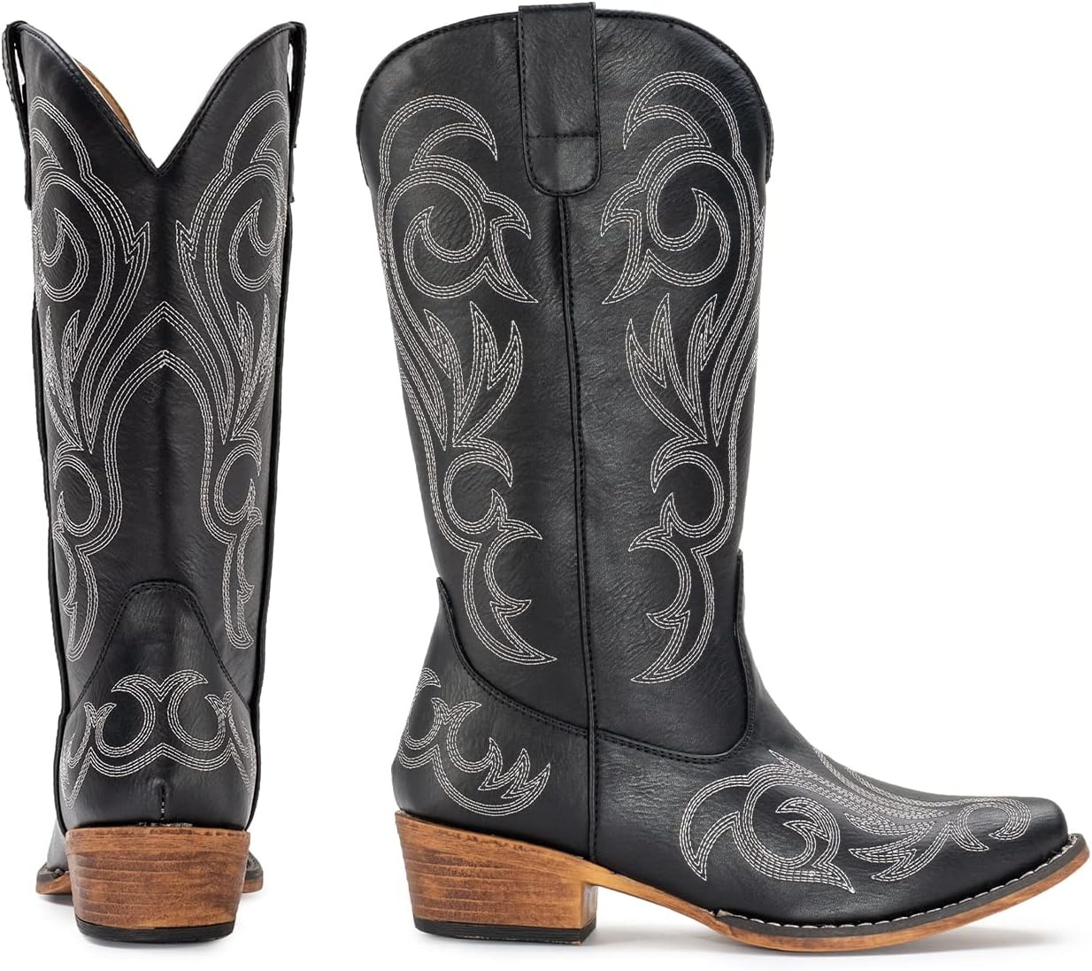image:imageIUV Cowboy Boots For Women Mid Calf Cowgirl Boots Pointy Toe Western BootBlack