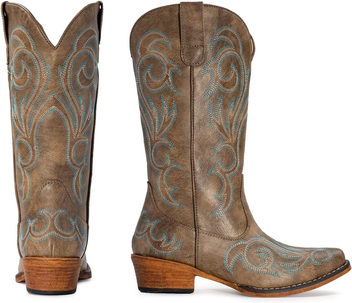 image:imageIUV Cowboy Boots For Women Mid Calf Cowgirl Boots Pointy Toe Western BootBrown
