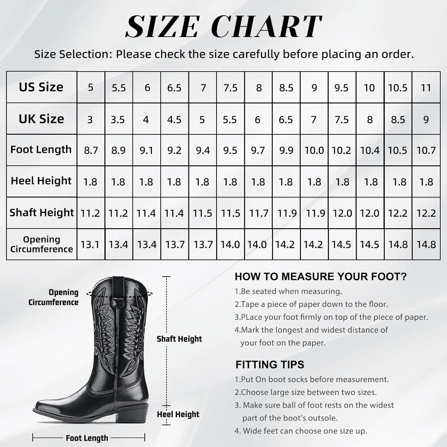 image:imageIUV Cowboy Boots For Women Mid Calf Cowgirl Boots Pointy Toe Western BootBsilver
