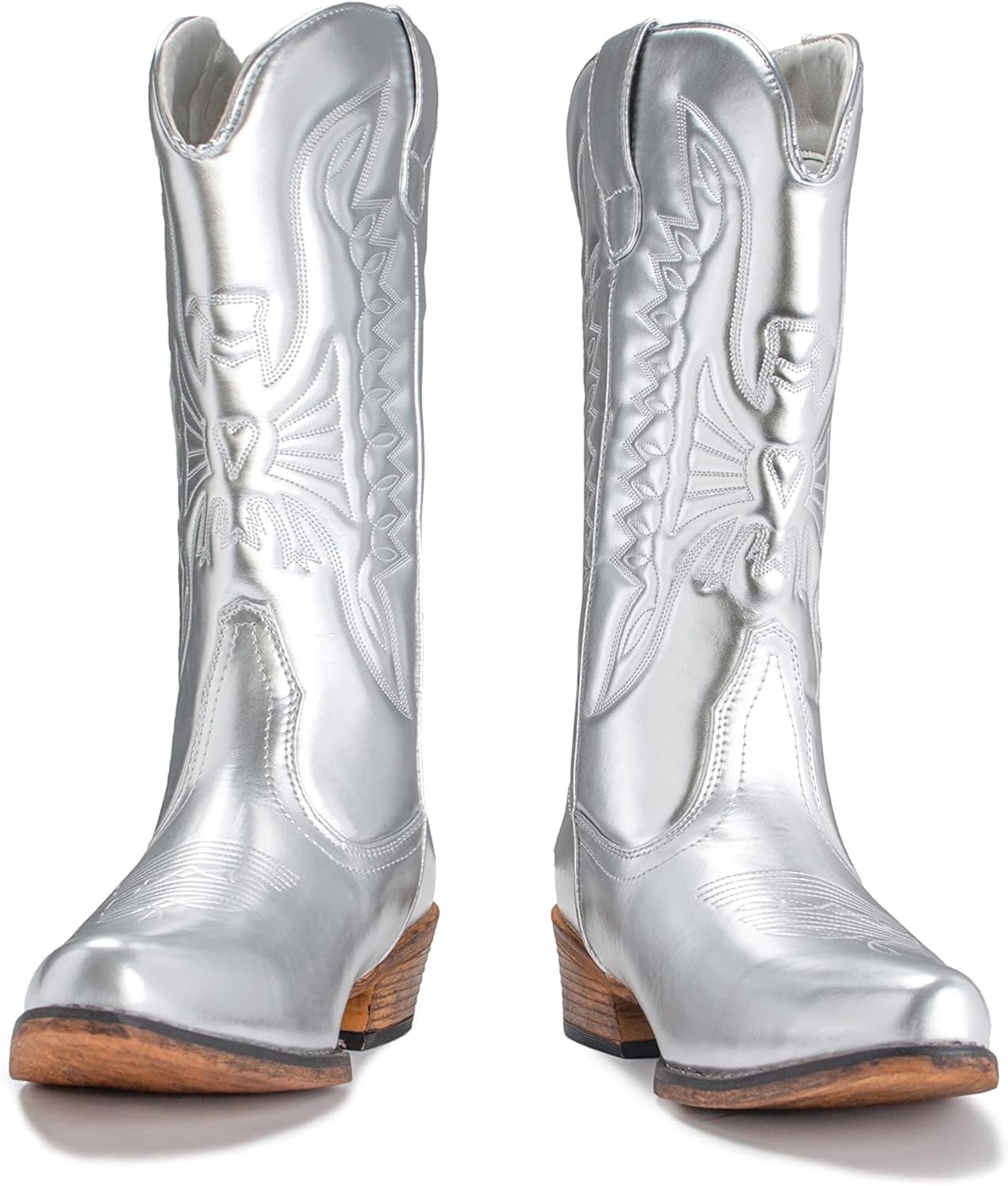 image:imageIUV Cowboy Boots For Women Mid Calf Cowgirl Boots Pointy Toe Western BootBsilver