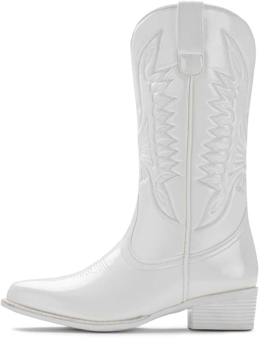 image:imageIUV Cowboy Boots For Women Mid Calf Cowgirl Boots Pointy Toe Western BootBwhite