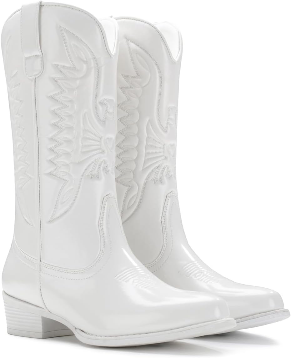 image:imageIUV Cowboy Boots For Women Mid Calf Cowgirl Boots Pointy Toe Western BootBwhite