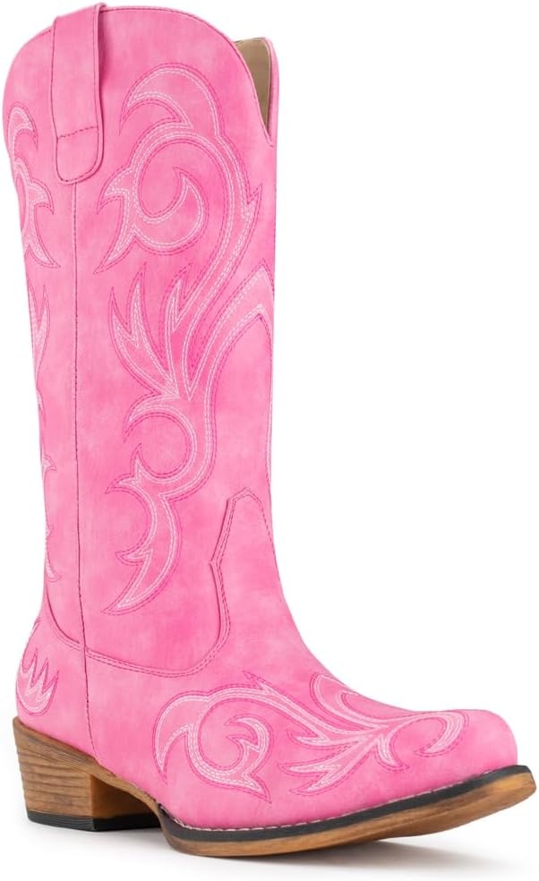 image:imageIUV Cowboy Boots For Women Mid Calf Cowgirl Boots Pointy Toe Western BootPink