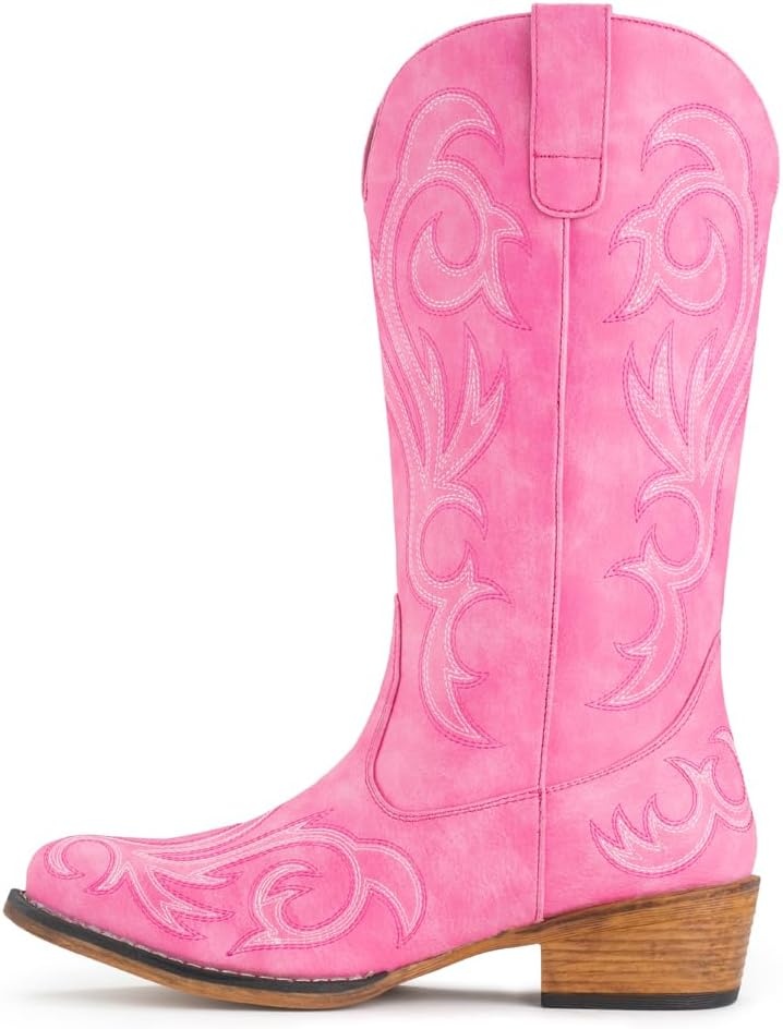 image:imageIUV Cowboy Boots For Women Mid Calf Cowgirl Boots Pointy Toe Western BootPink
