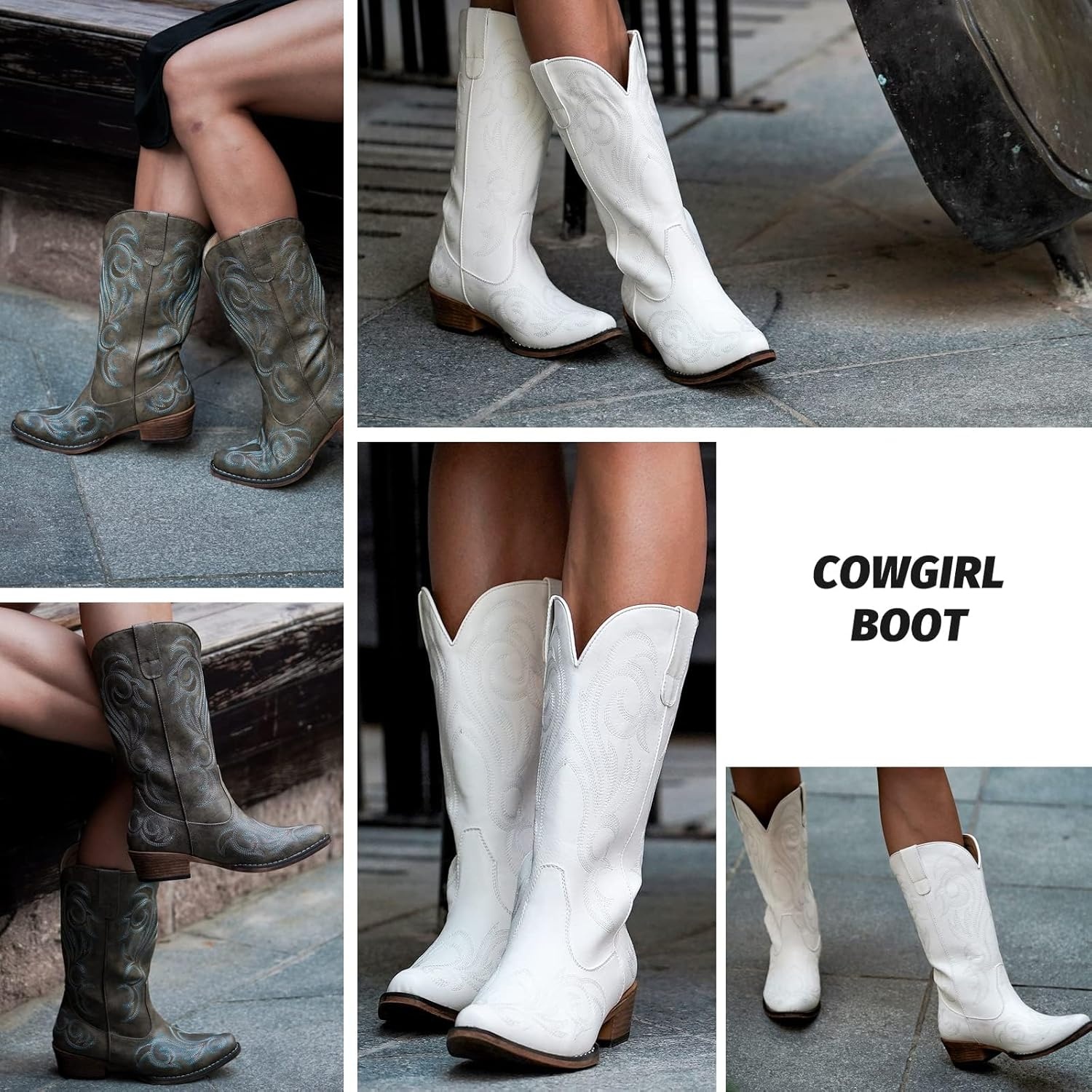 image:imageIUV Cowboy Boots For Women Mid Calf Cowgirl Boots Pointy Toe Western BootWhite
